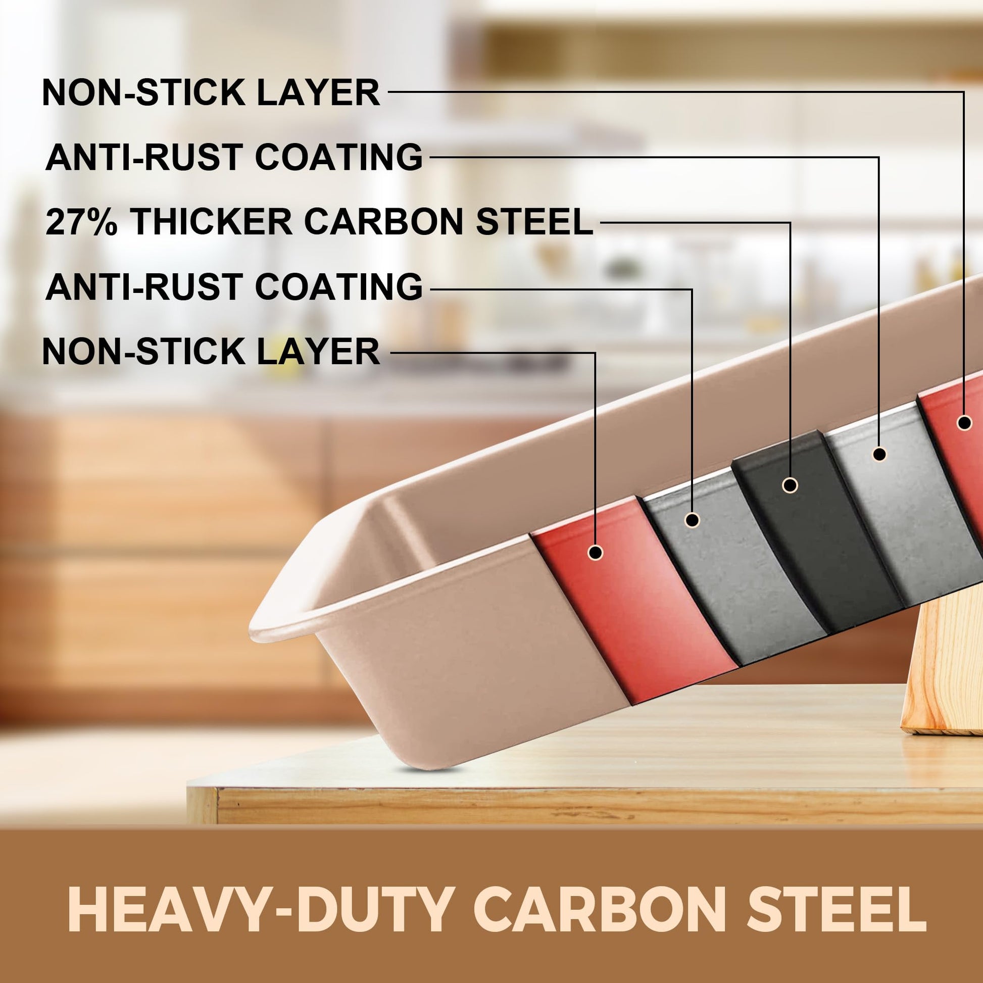 Essential nonstick bakeware set, 10-piece carbon steel baking pans with wider grips, rose gold