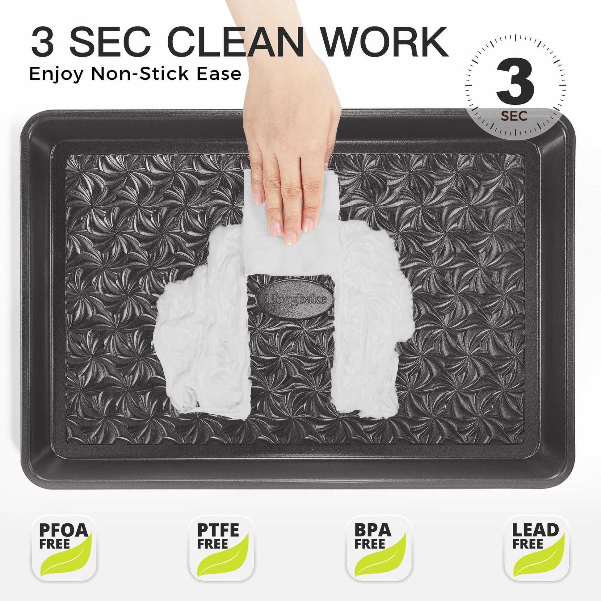 Floral swirl texture baking sheet set with three rimmed pans designed for even heating and easy release