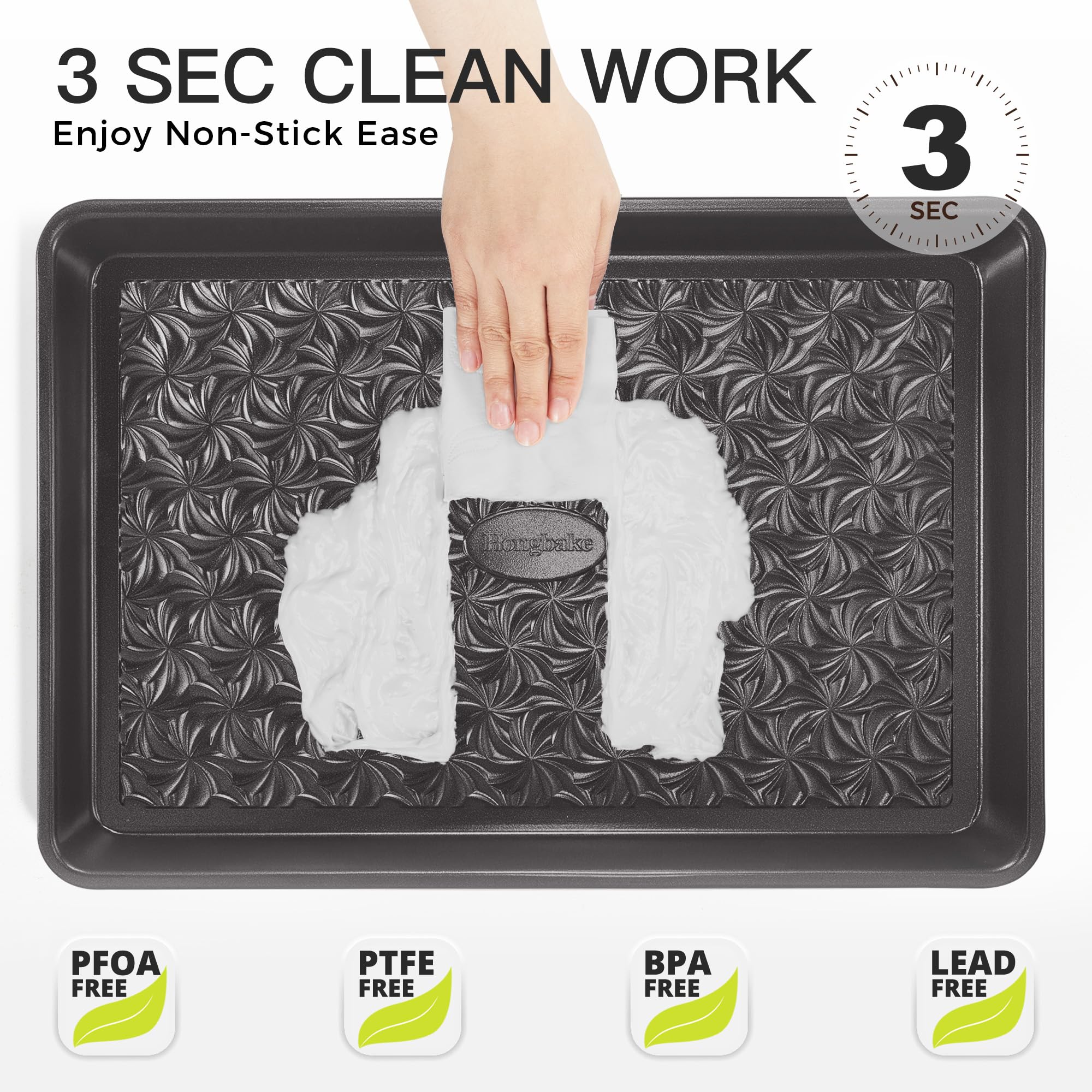 Floral swirl texture baking sheet set with three rimmed pans designed for even heating and easy release