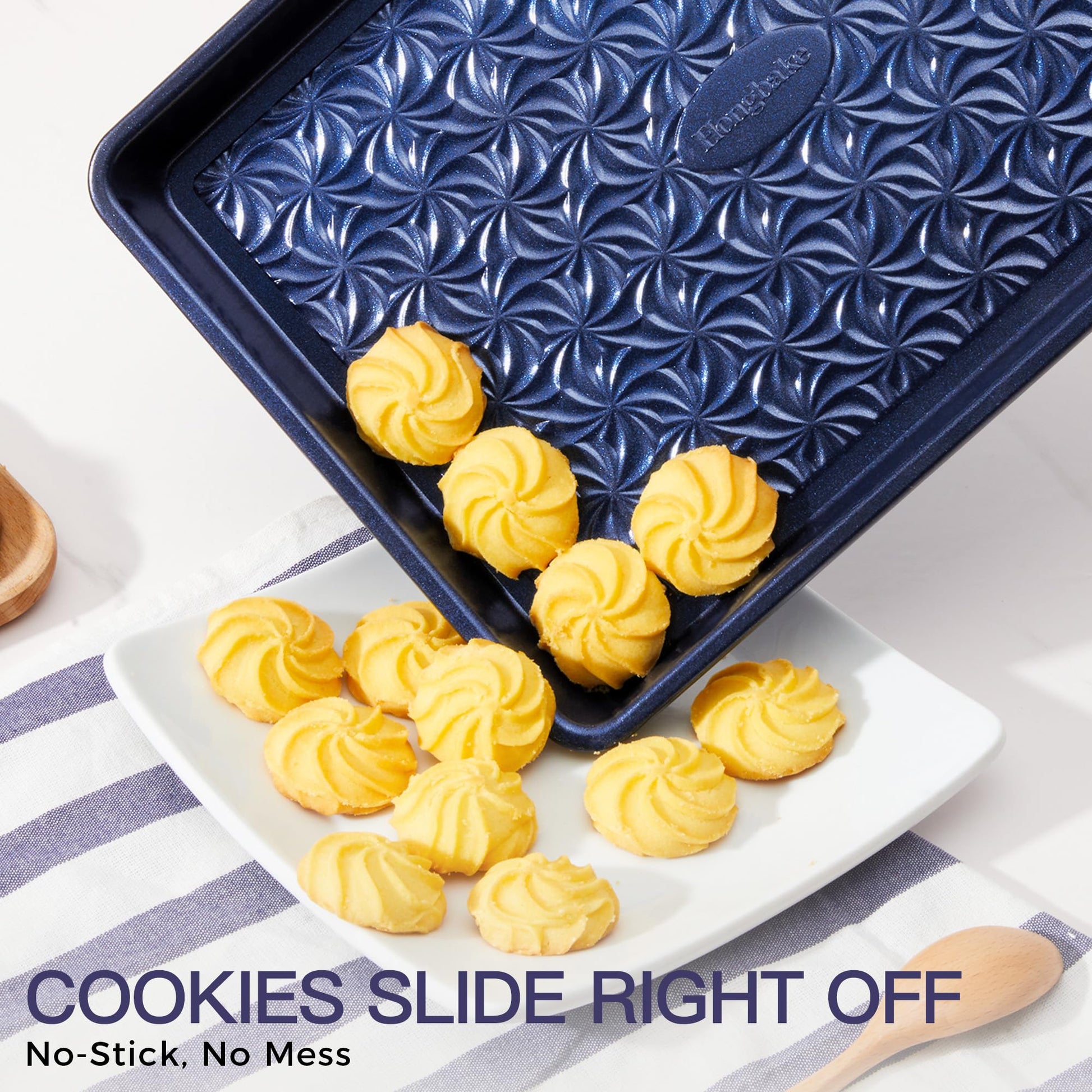 Floral swirl texture baking sheet set with three rimmed pans designed for even heating and easy release