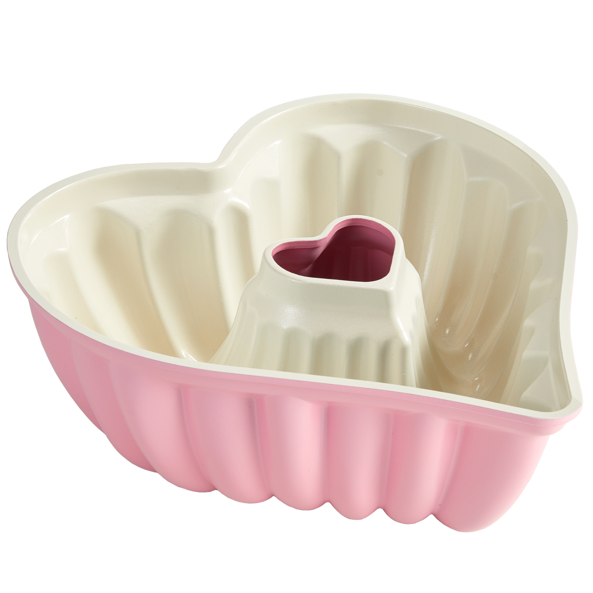 Heart-shaped Bundt pan with ceramic nonstick interior, 10-cup capacity