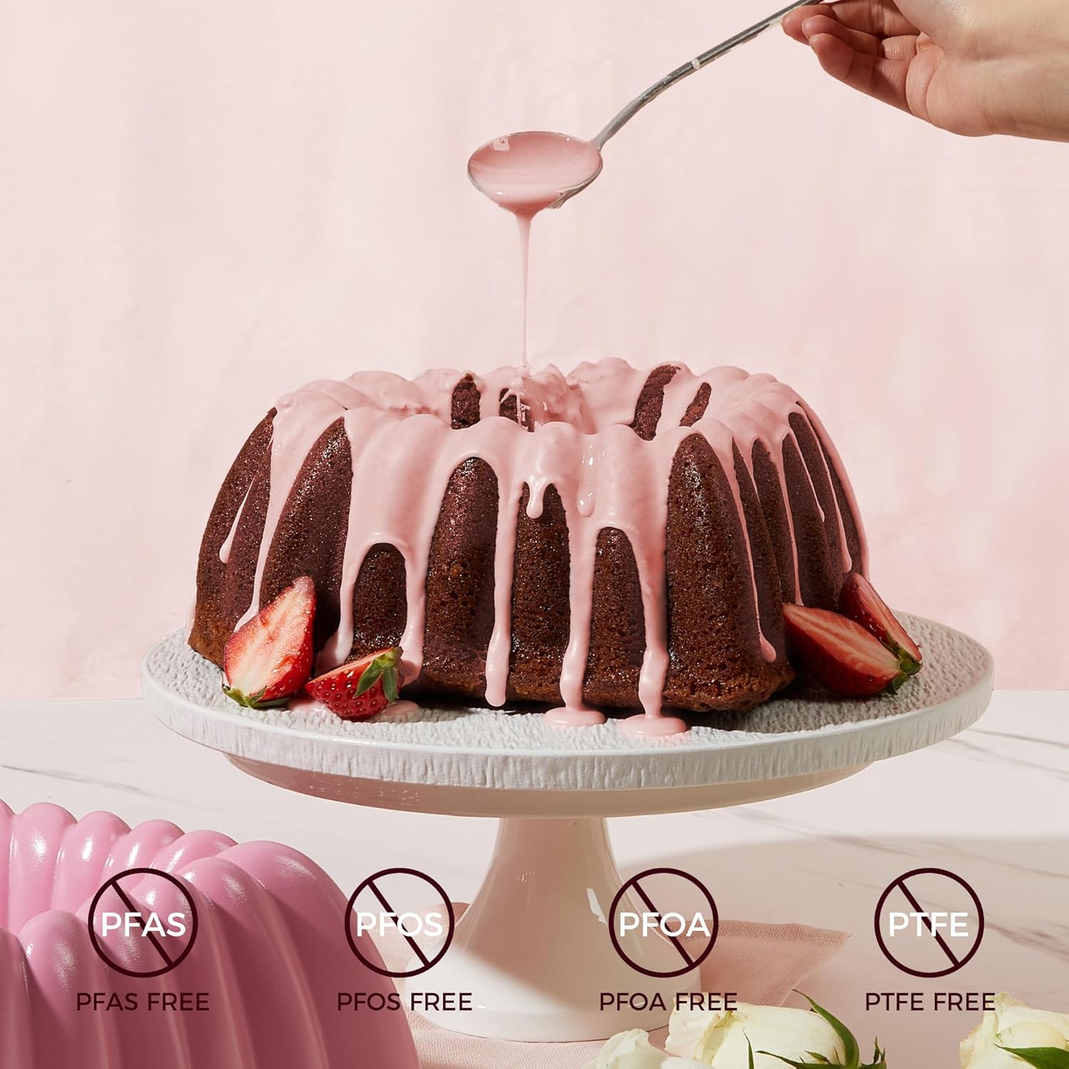 Heart-shaped Bundt pan with ceramic nonstick interior, 10-cup capacity