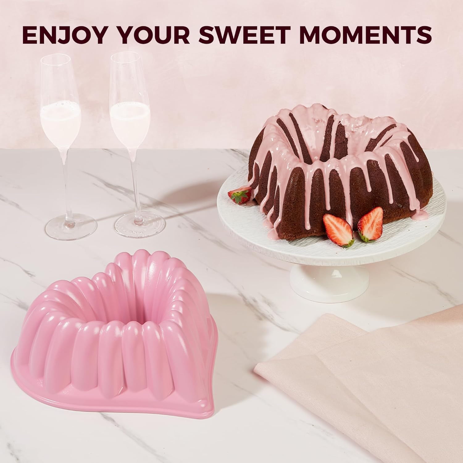 Heart-shaped Bundt pan with ceramic nonstick interior, 10-cup capacity