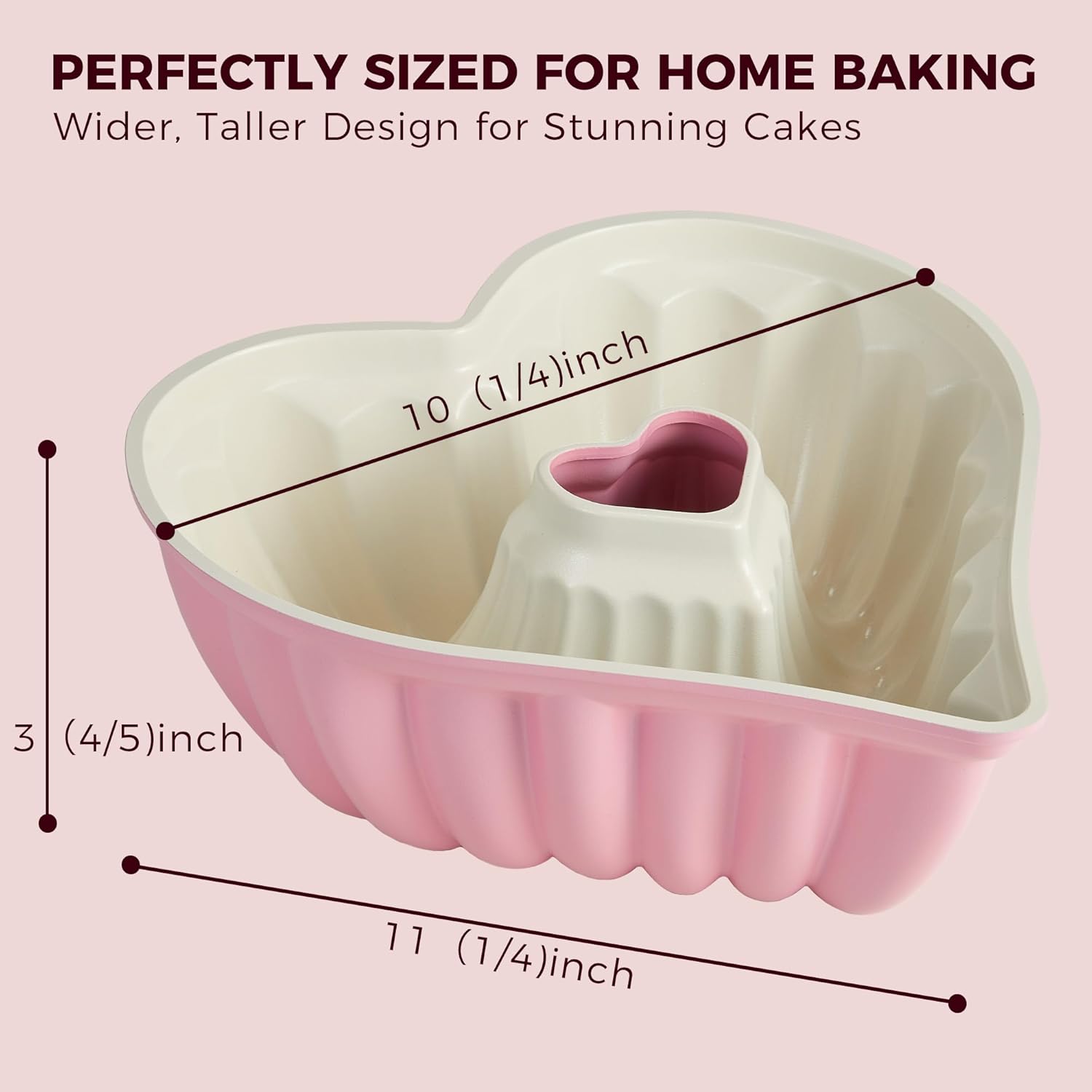 Heart-shaped Bundt pan with ceramic nonstick interior, 10-cup capacity
