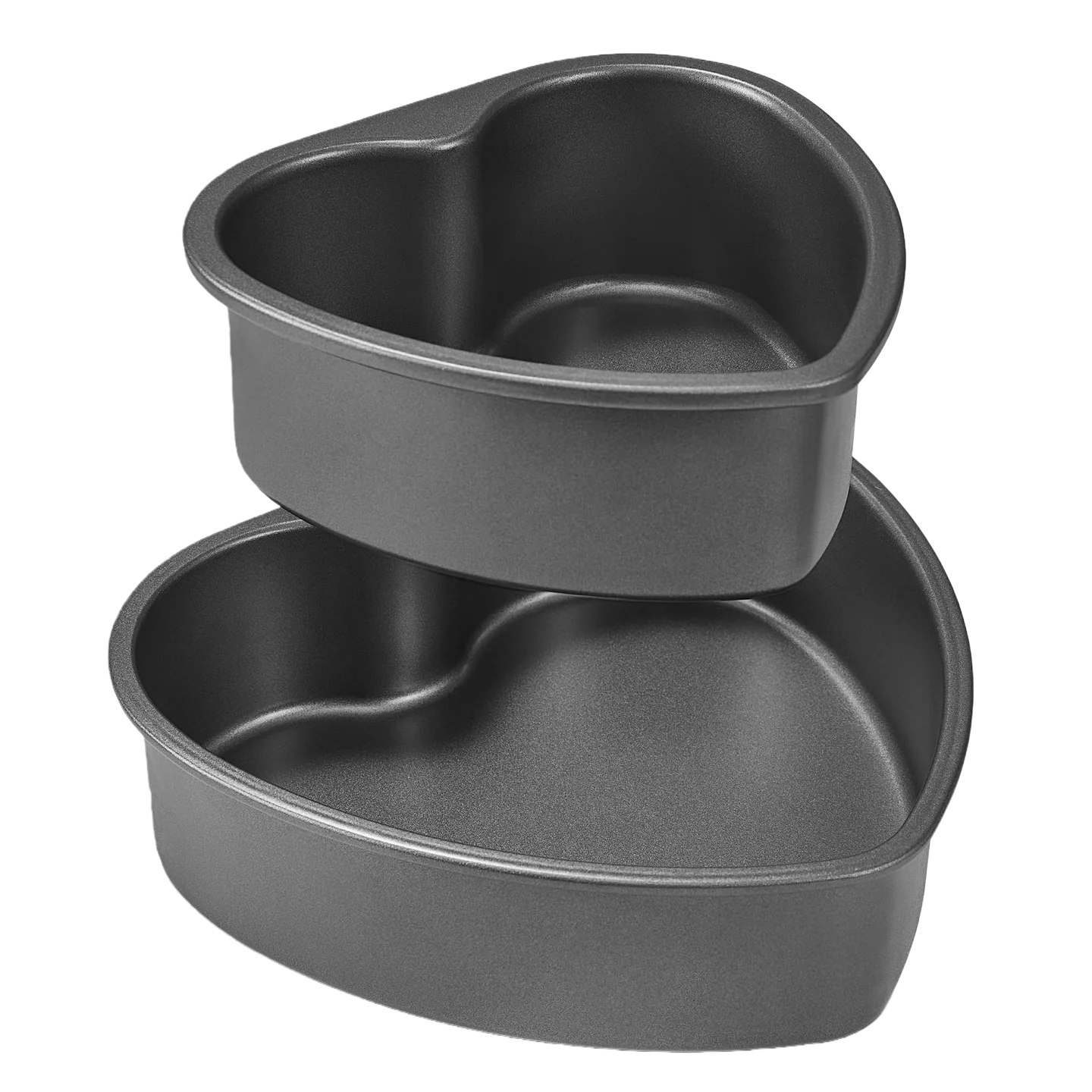Heart-shaped nonstick cake pan set with two stackable sizes for layered cakes and desserts, dark gray
