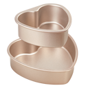 Heart-shaped nonstick cake pan set with two stackable sizes for layered cakes and desserts, rose gold