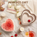 Heart-shaped nonstick cake pan set with two stackable sizes for layered cakes and desserts, rose gold