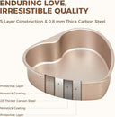 Heart-shaped nonstick cake pan set with two stackable sizes for layered cakes and desserts, rose gold