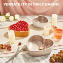 Heart-shaped nonstick cake pan set with two stackable sizes for layered cakes and desserts, rose gold