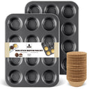 Muffin Pan with 500 Cupcake Liners, 12-Cup (2-Pack)
