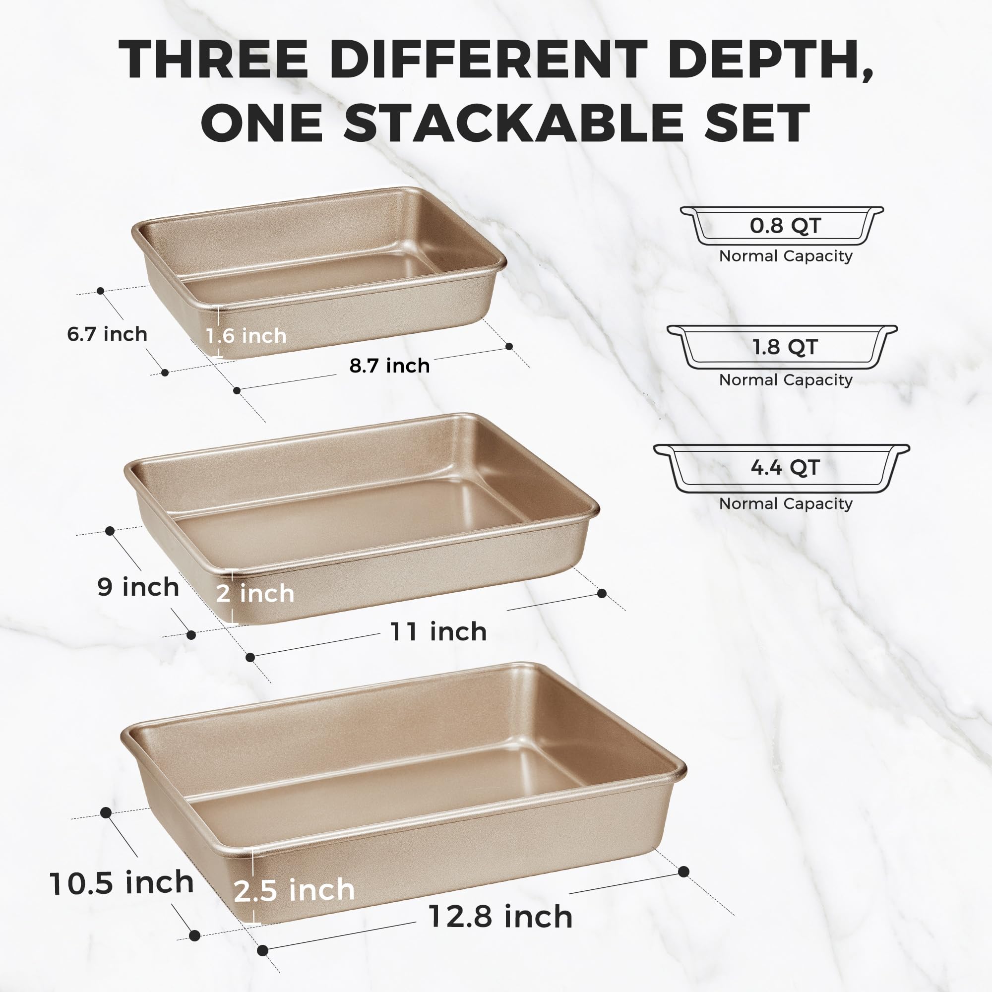 Nonstick Rectangular Baking Pan Set (3-Piece)