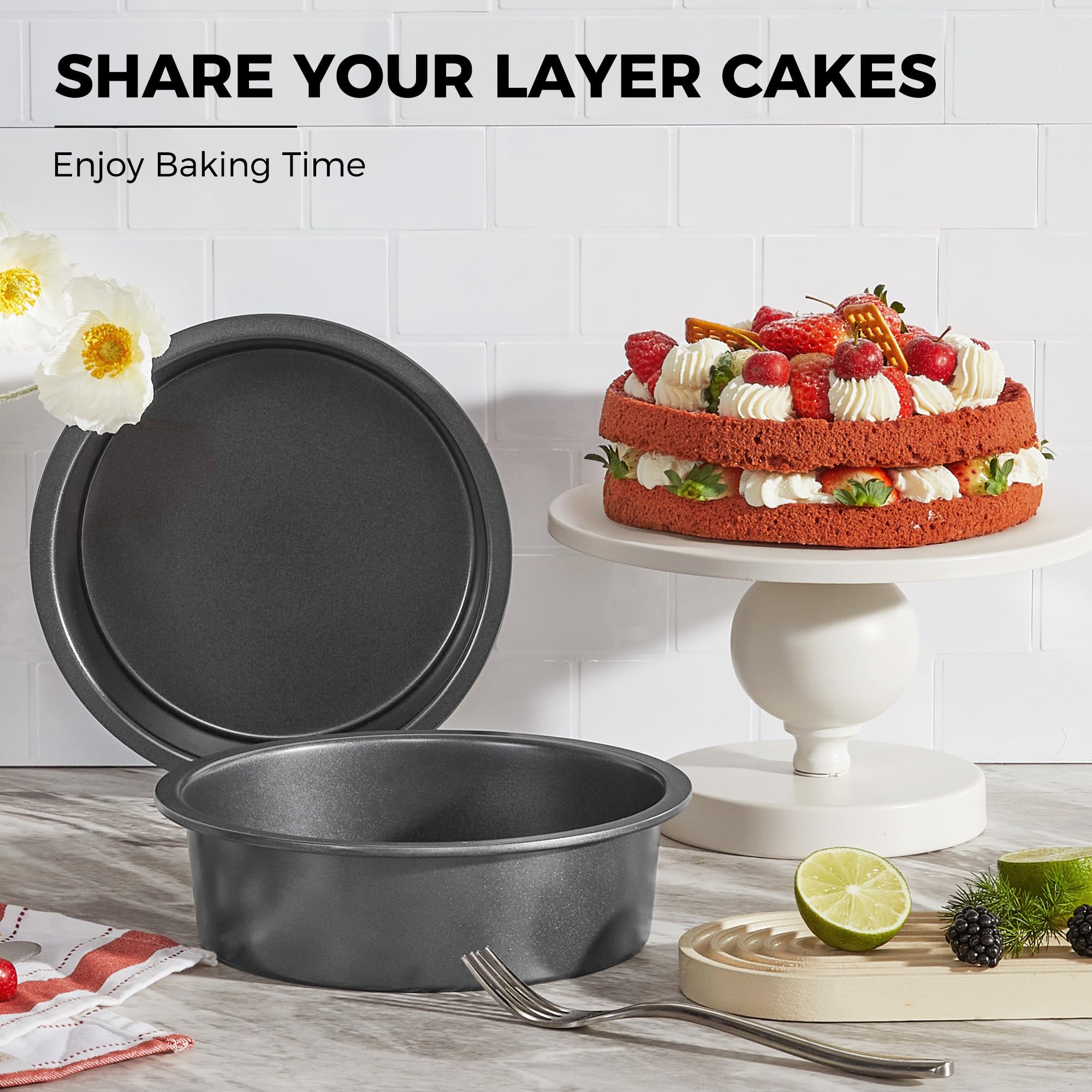 Nonstick Round Cake Pan, 8-Inch (3-Pack) with Parchment Sling (100-Pack)