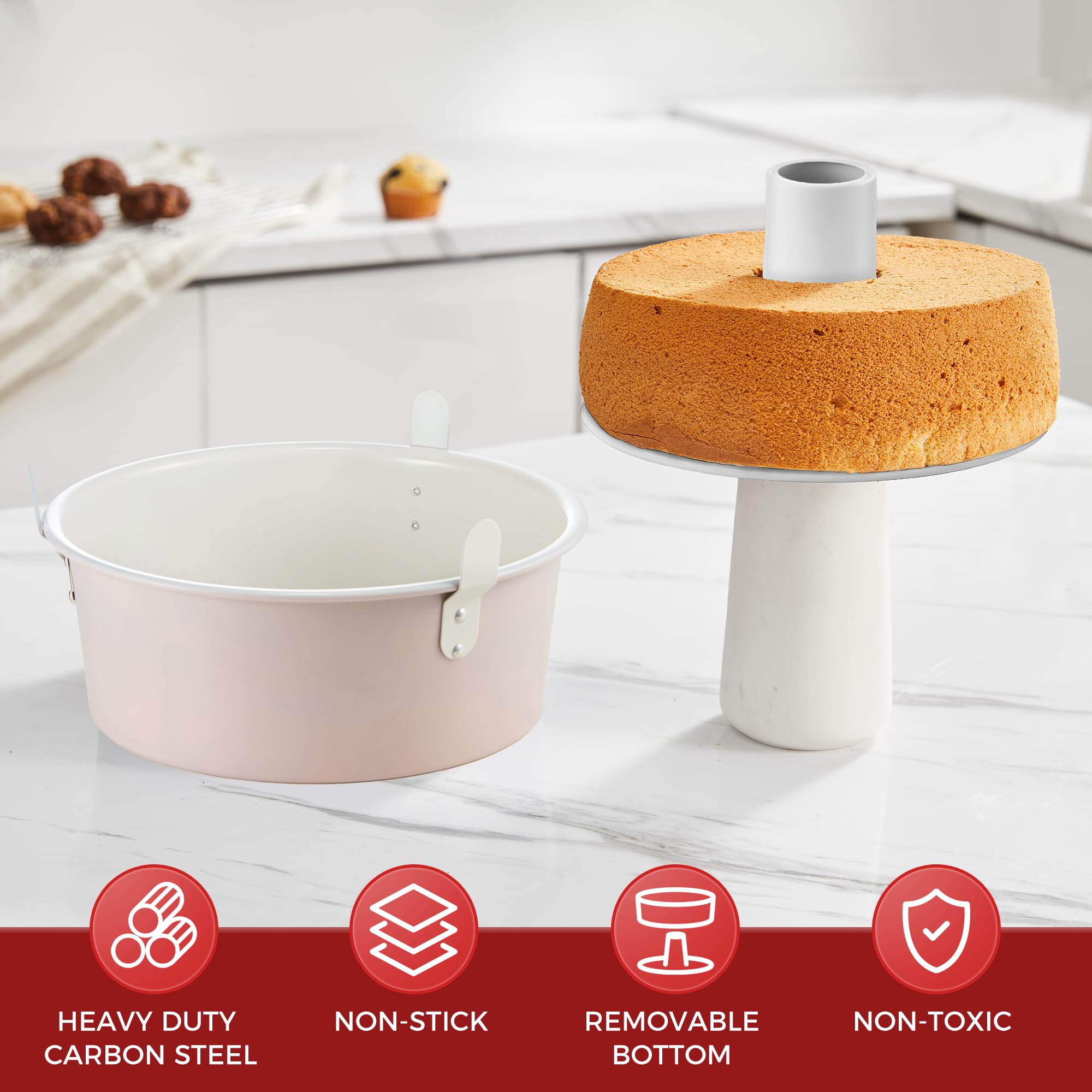 Angel Food Cake Pan with Removable Bottom, 10 Inch Tube Pan