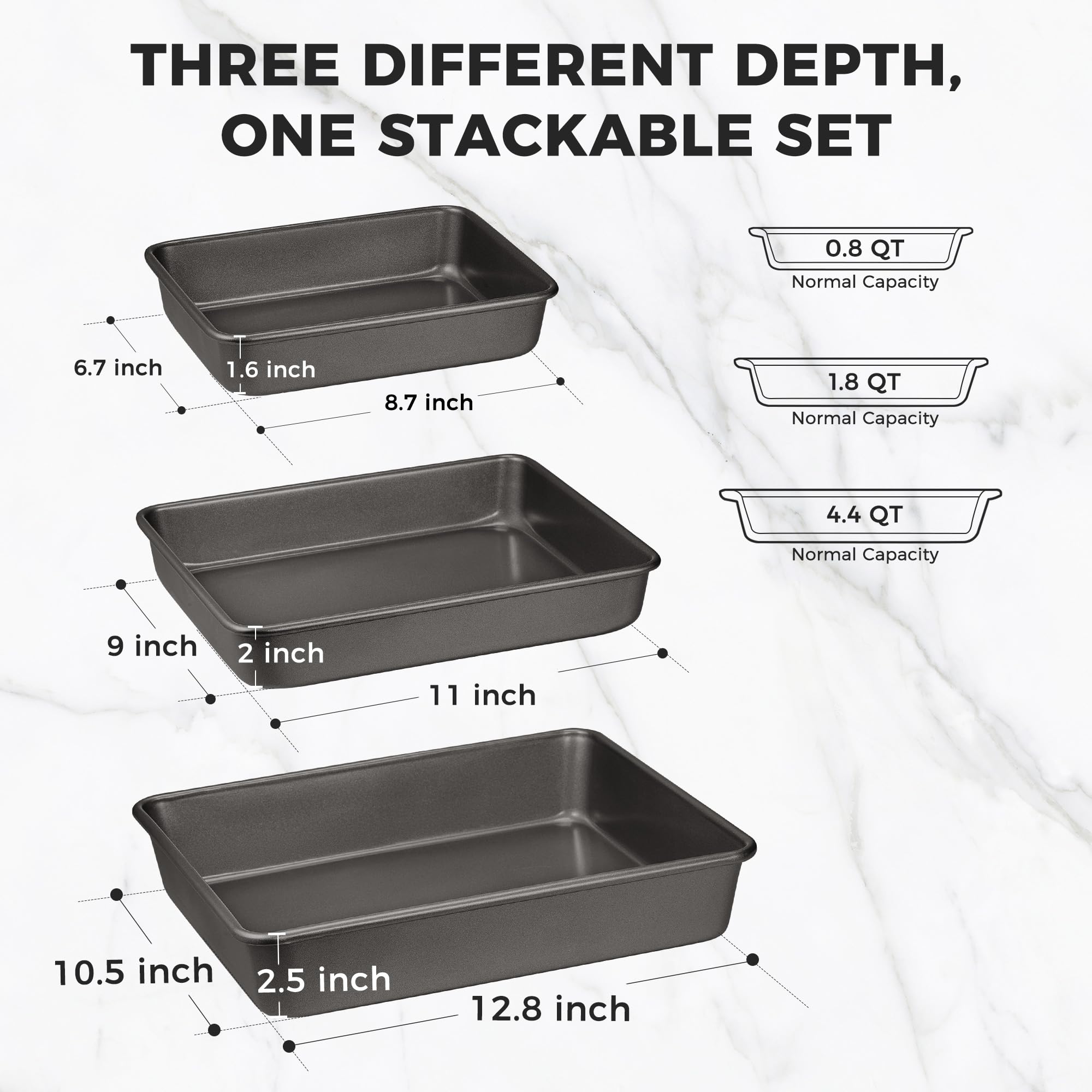 Nonstick Rectangular Baking Pan Set (3-Piece)