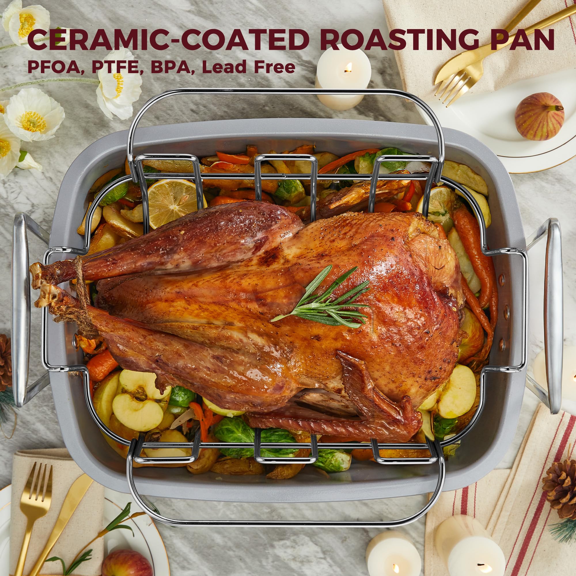 Ceramic Nonstick Roasting Pan with Rack, 18.7 × 13.6