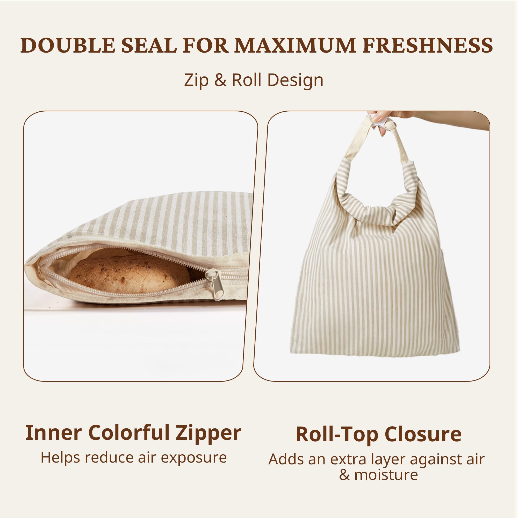 Organic Linen & Beeswax Bread Bag with Zipper (2-Pack)