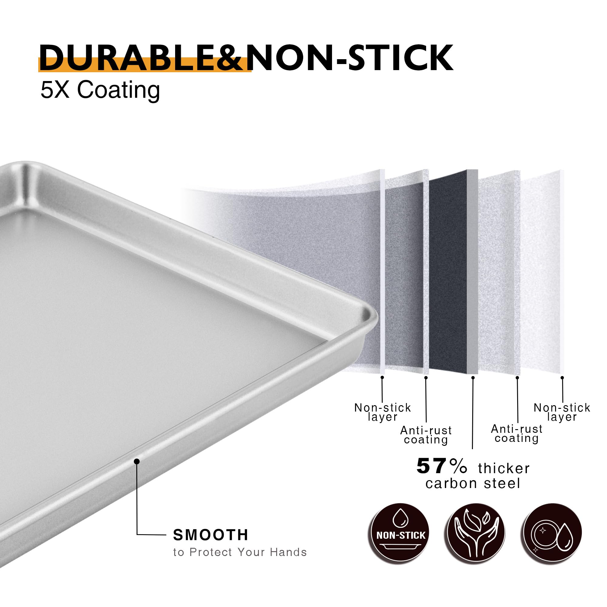 Half Baking Sheet Pan, 1/2 Commercial Cookie Tray (2-Pack)