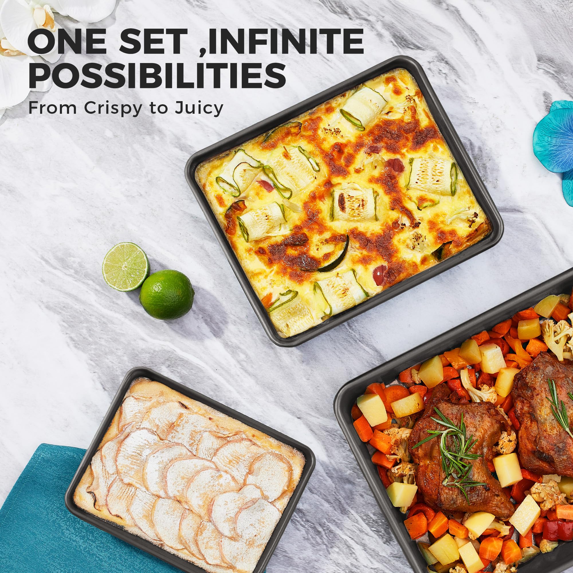 Nonstick Rectangular Baking Pan Set (3-Piece)