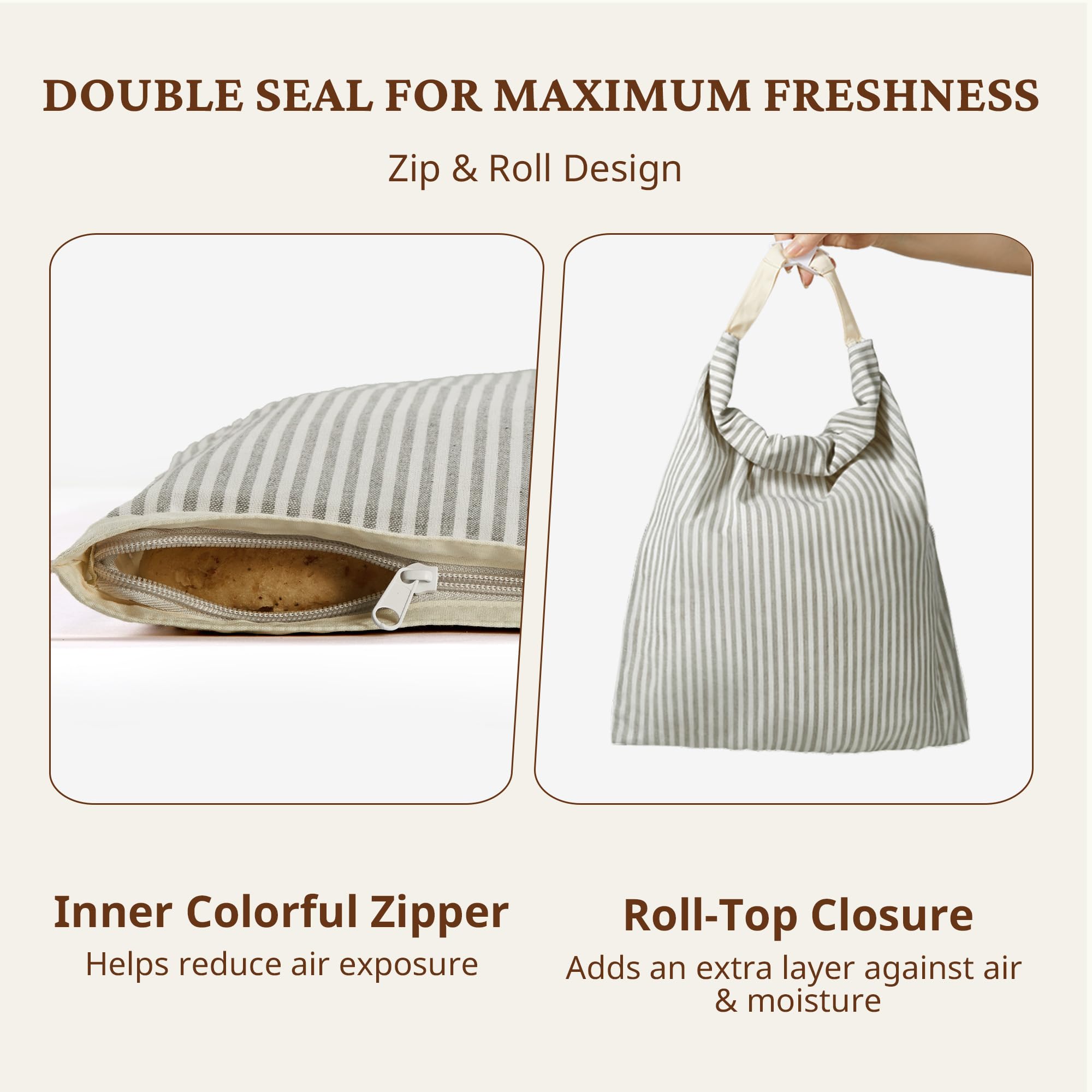 Organic Linen & Beeswax Bread Bag with Zipper (2-Pack)