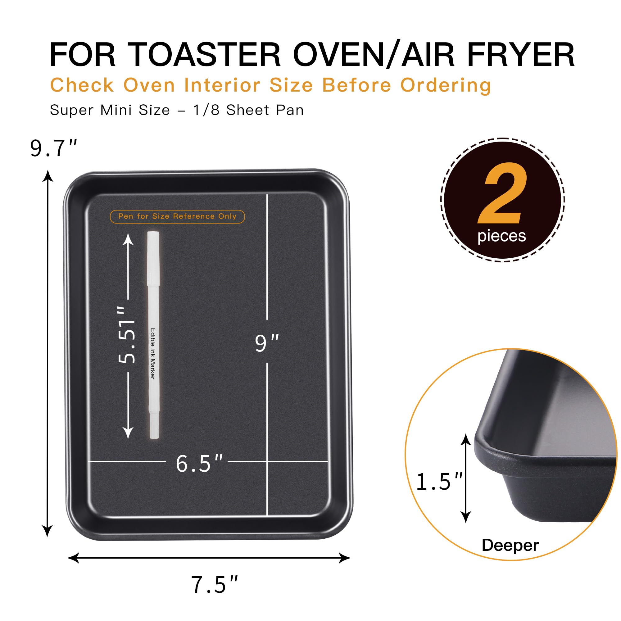 Nonstick Toaster Oven Sheet Pan, 9.7×7.5 (2-Pack)