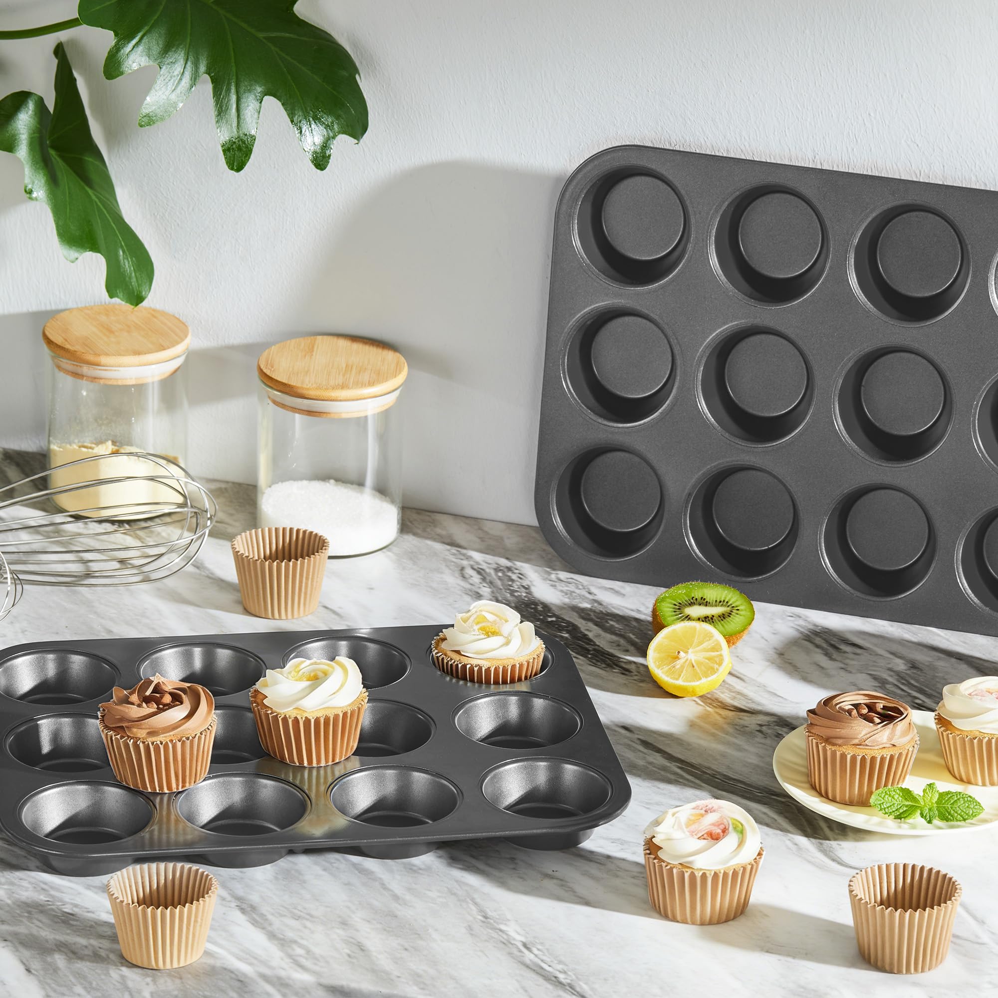 Muffin Pan with 120 Cupcake Liners, 12-Cup (2-Pack)