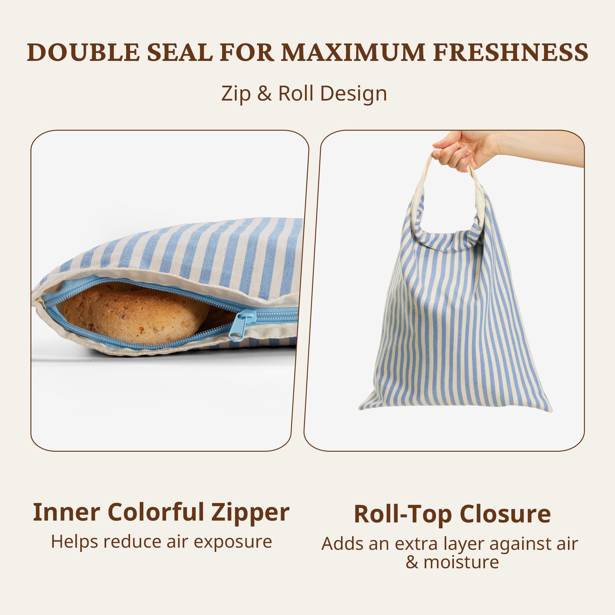 Organic Cotton & Beeswax Bread Bag with Zipper (2-Pack)