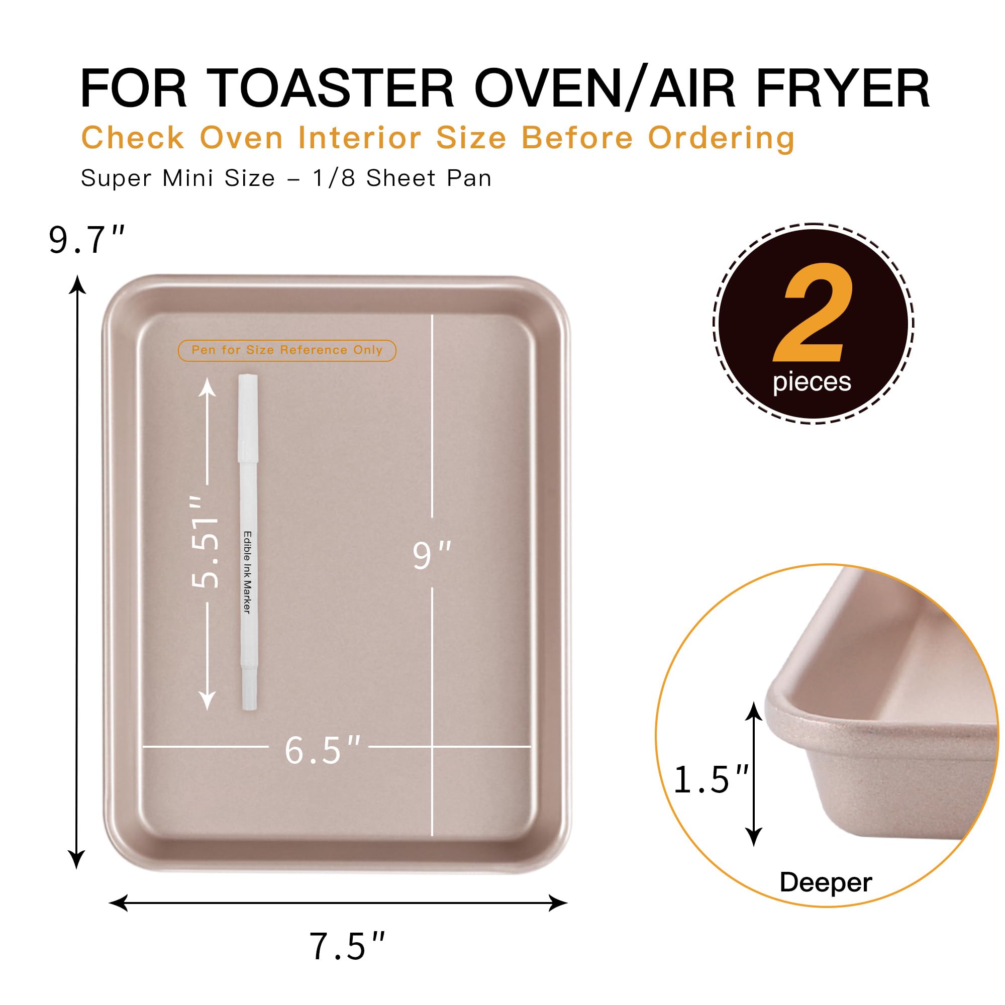 Nonstick Toaster Oven Sheet Pan, 9.7×7.5 (2-Pack)