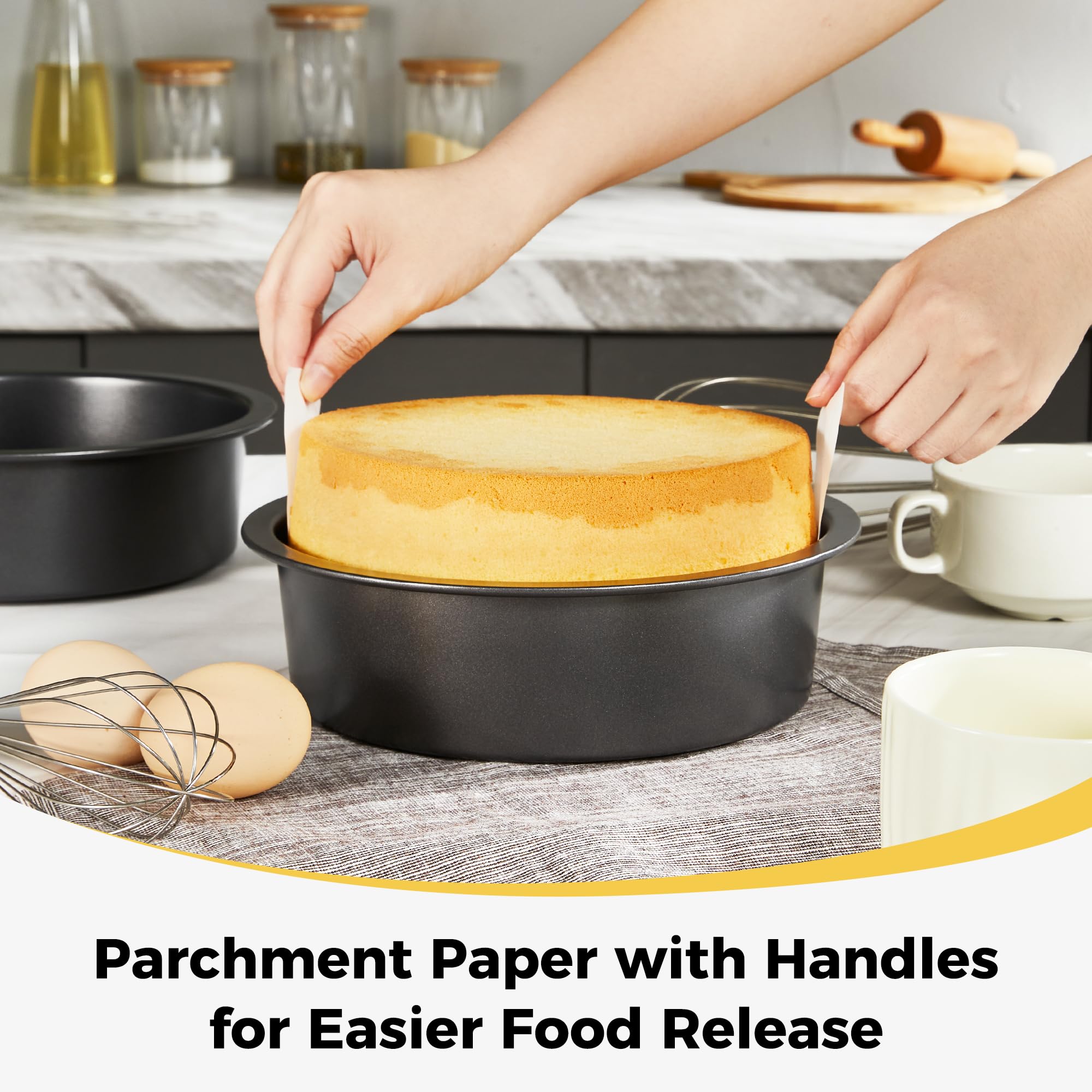 Nonstick Round Cake Pan, 8-Inch (2-Pack) with Parchment Sling (60-Pack)