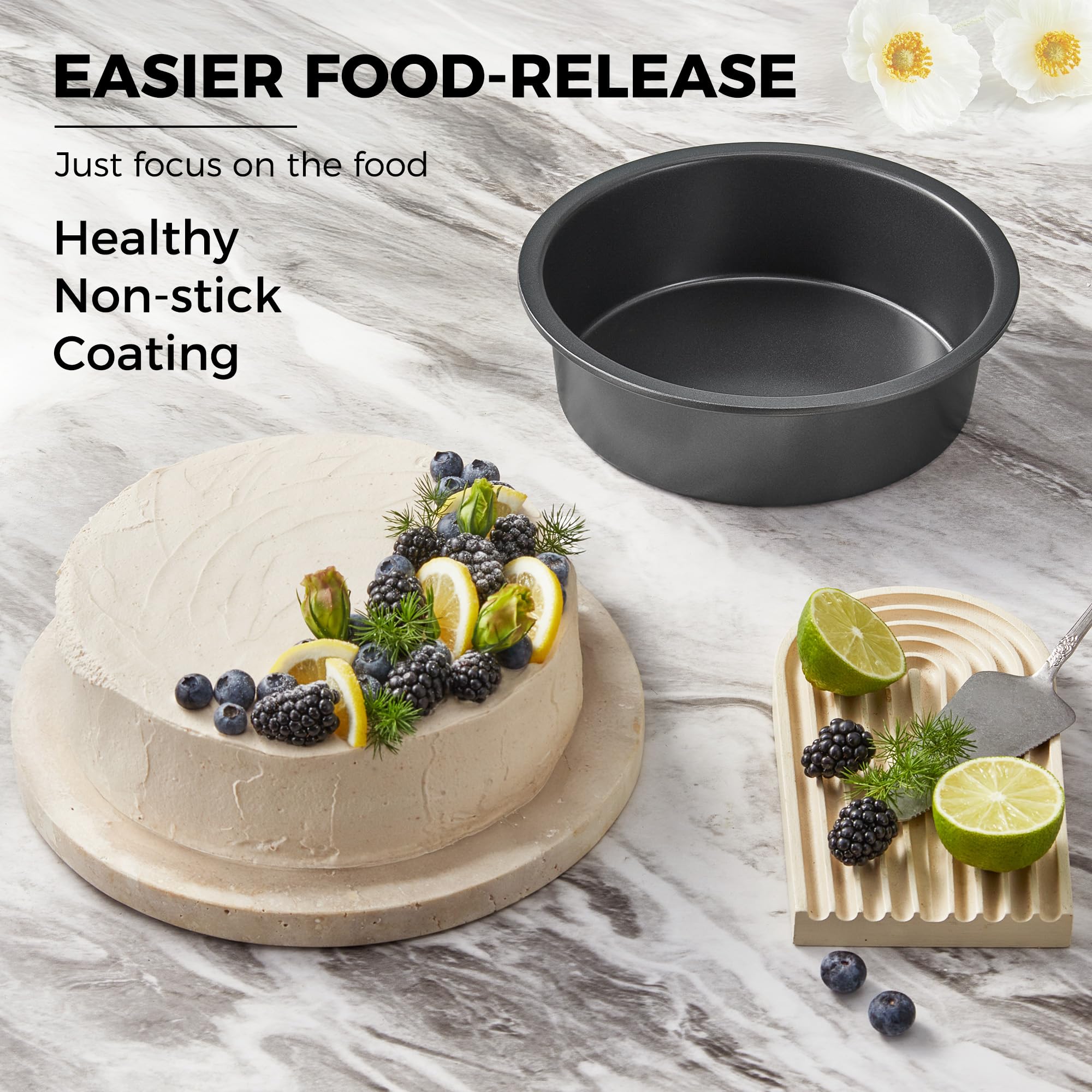 Nonstick Round Cake Pan, 8-Inch (2-Pack) with Parchment Sling (60-Pack)