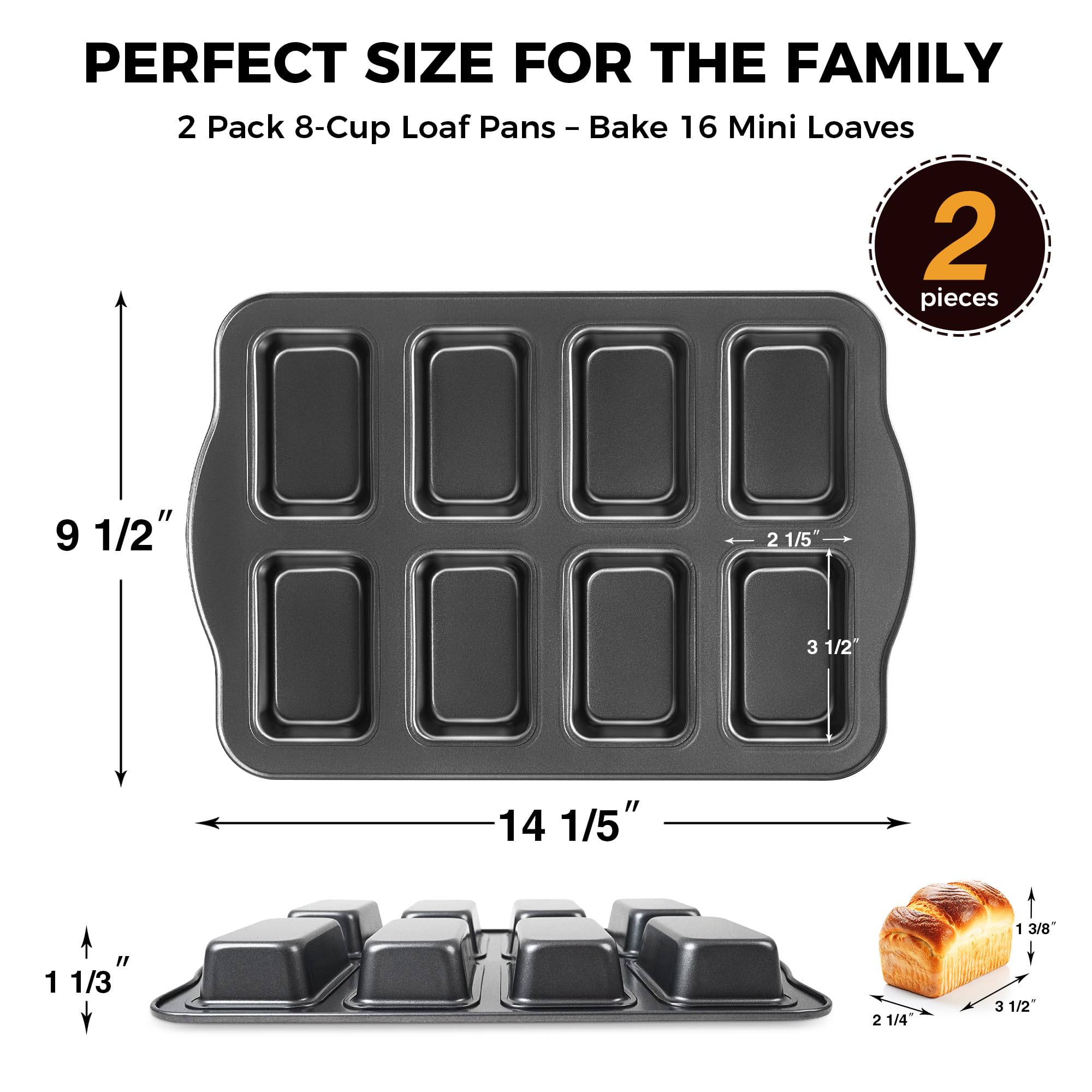Nonstick Mini Loaf Pan, 8-Cavity (2-Pack)