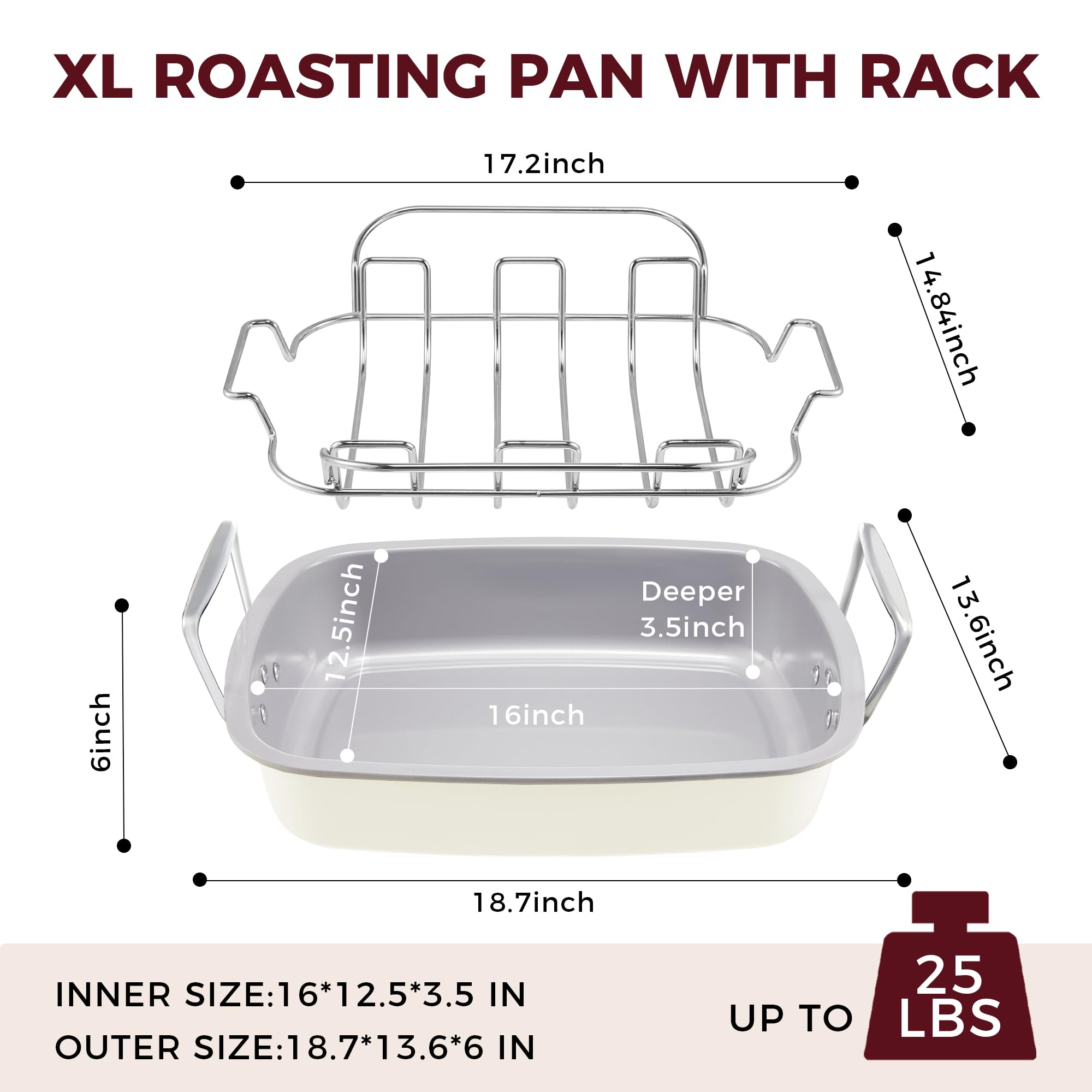 Ceramic Nonstick Roasting Pan with Rack, 18.7 × 13.6