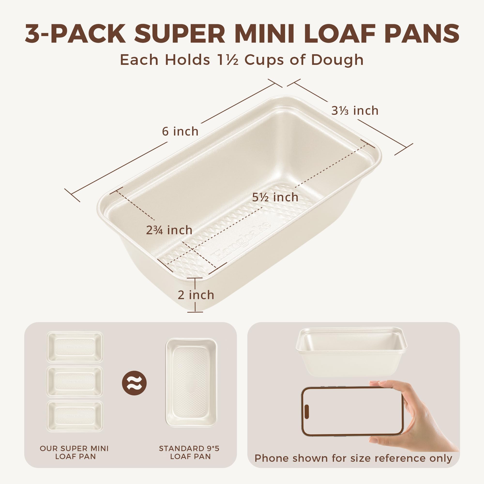 Diamond Texture Nonstick Mini Loaf Pan, 6×3.3×2 (3-Pack)