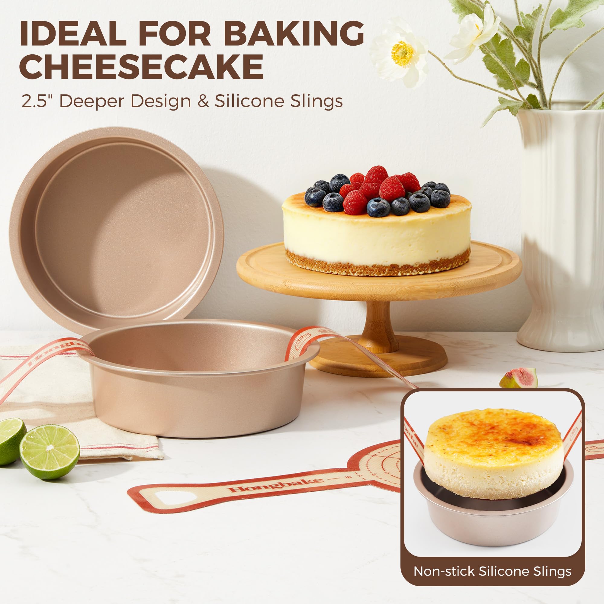 8-Inch Deep Round Cake Pans (2-Pack) with Silicone Slings (2-Pack)