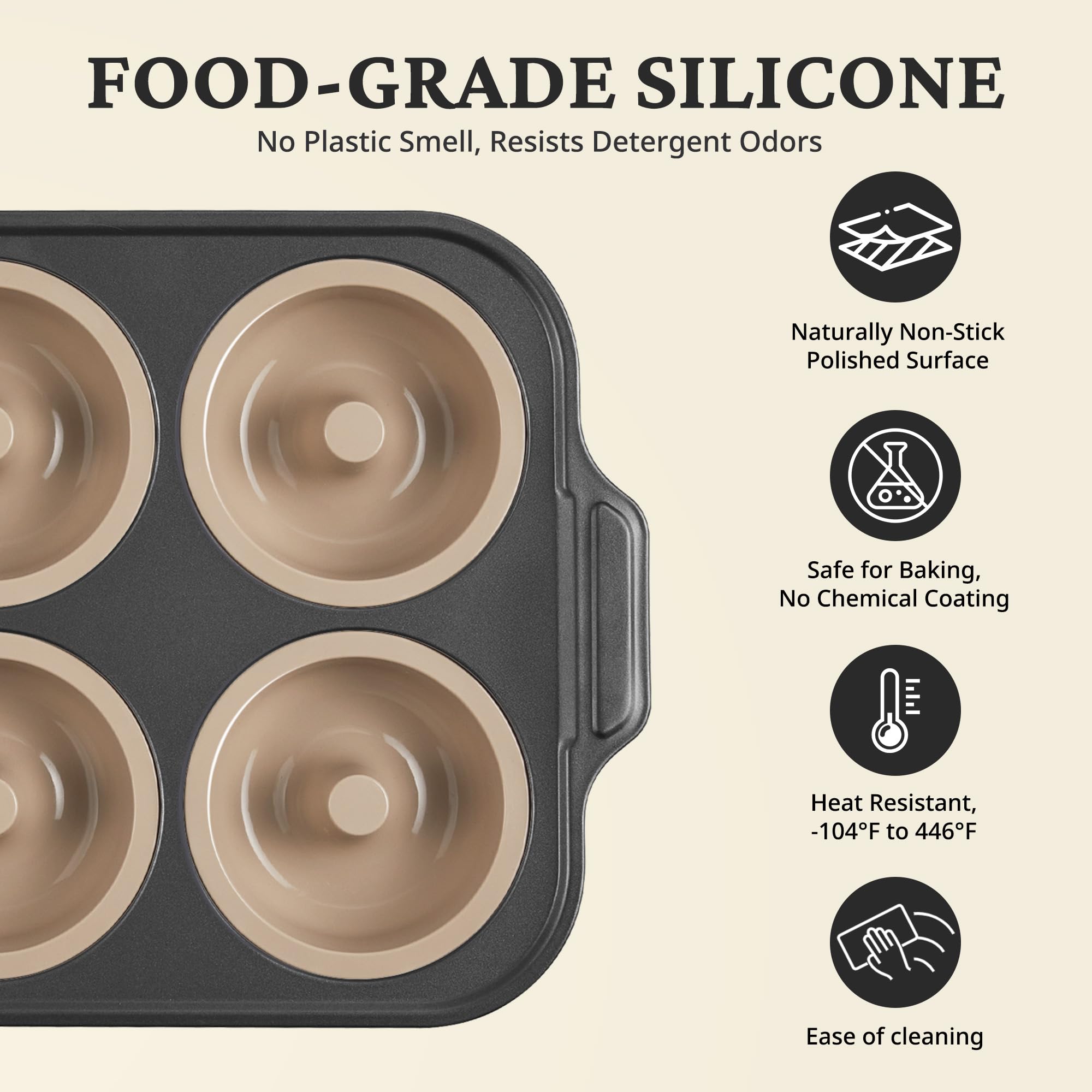 Silicone Donut Pan with Carbon Steel Frame, 6-Donut (2-Pack)