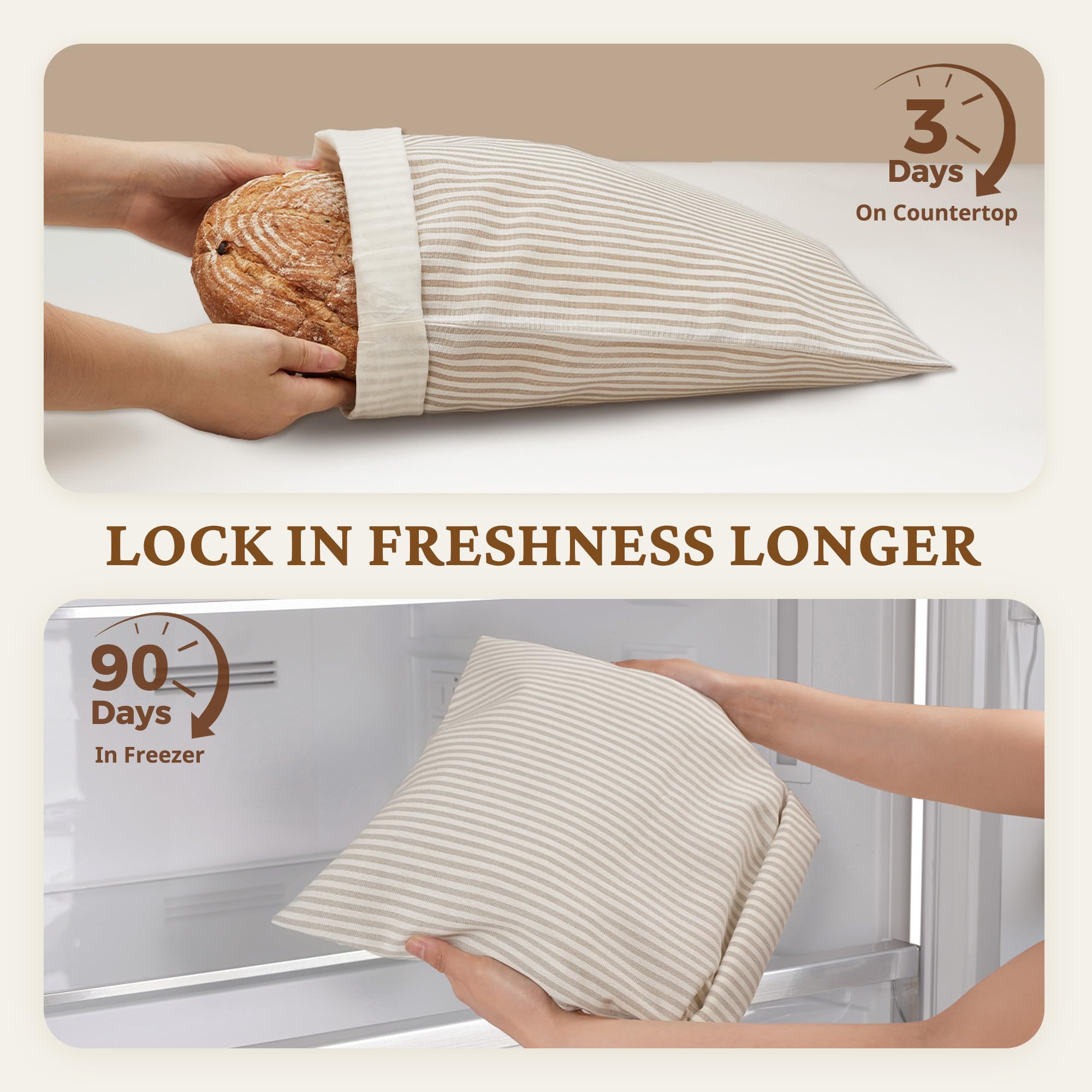 Organic Linen & Beeswax Bread Bag with Zipper (2-Pack)