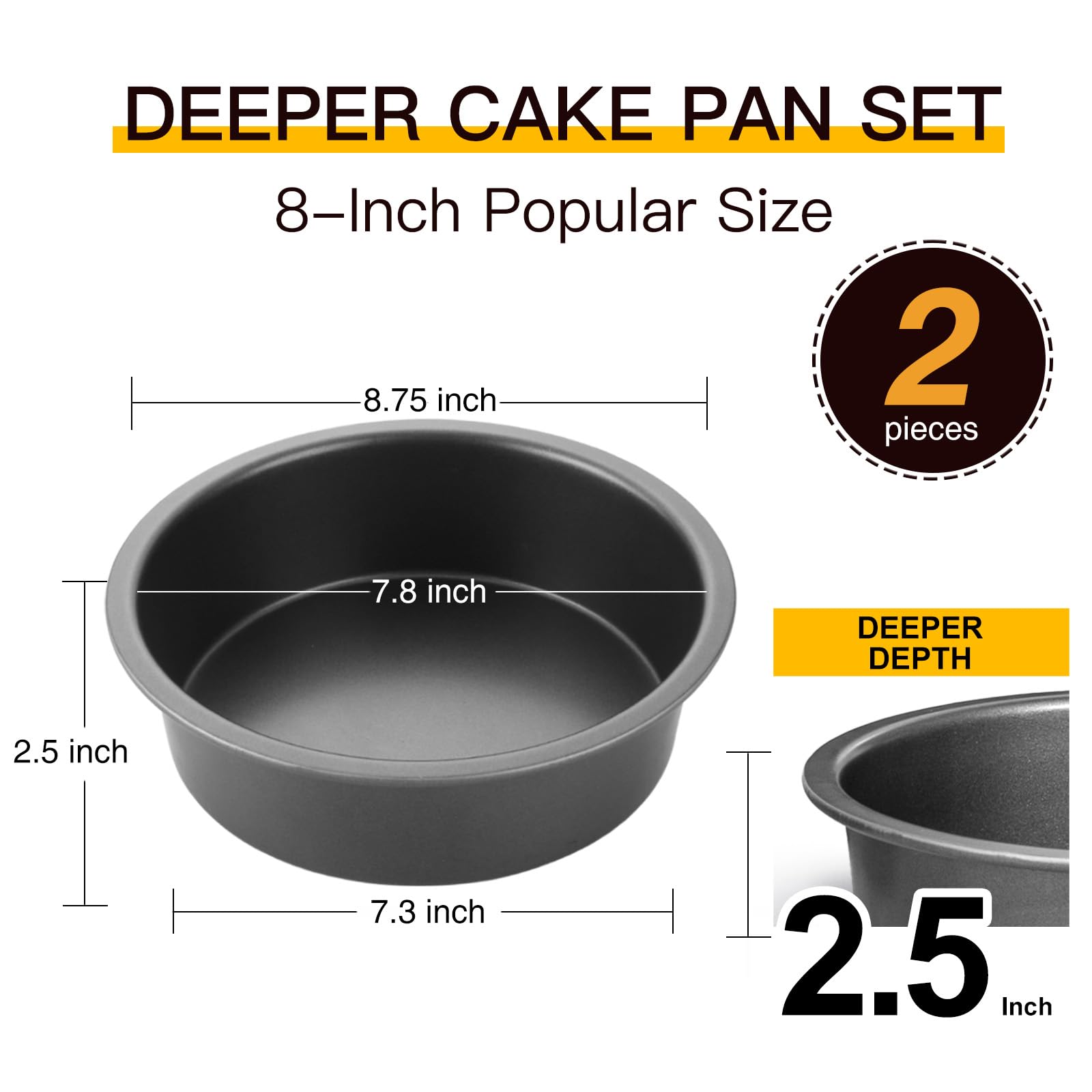 Nonstick Round Cake Pan, 8-Inch (3-Pack) with Parchment Sling (100-Pack)