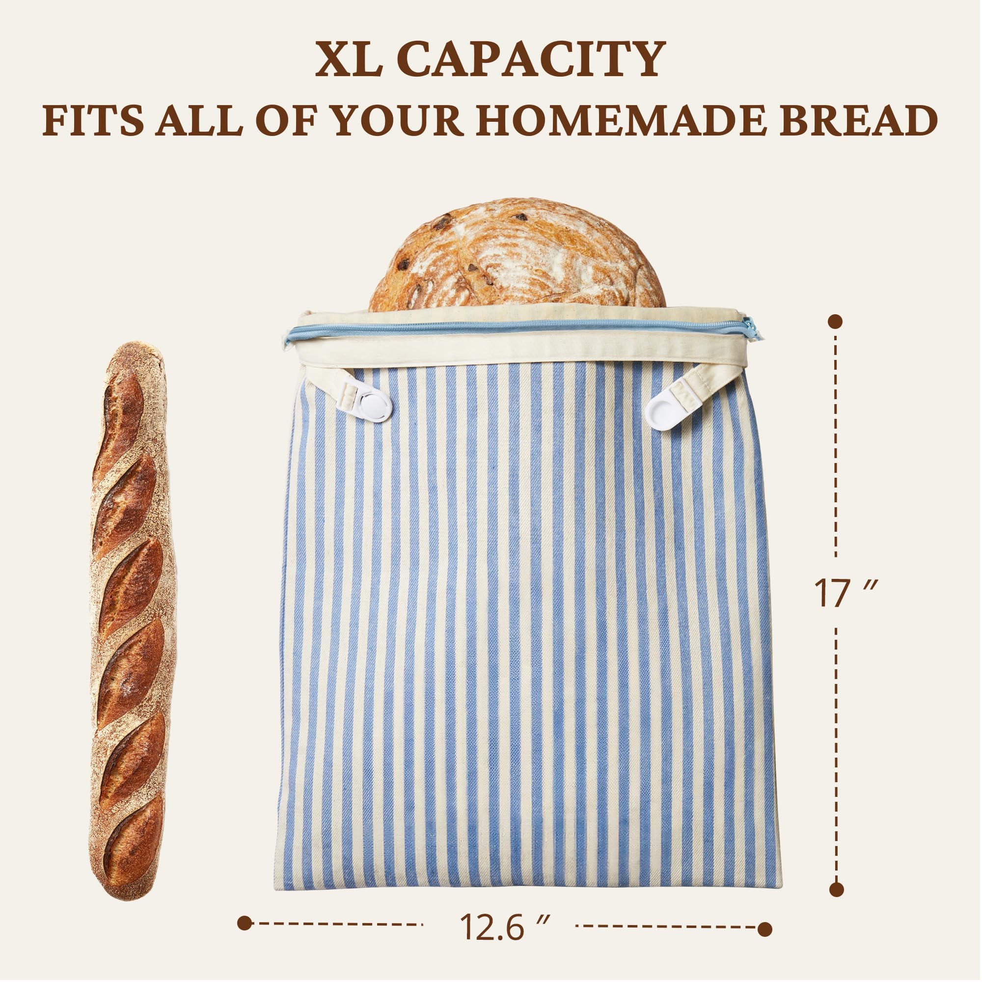 Organic Cotton & Beeswax Bread Bag with Zipper (2-Pack)