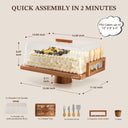 2-in-1 Acacia Wood Cake Stand with Lid & Cheese Knife Set