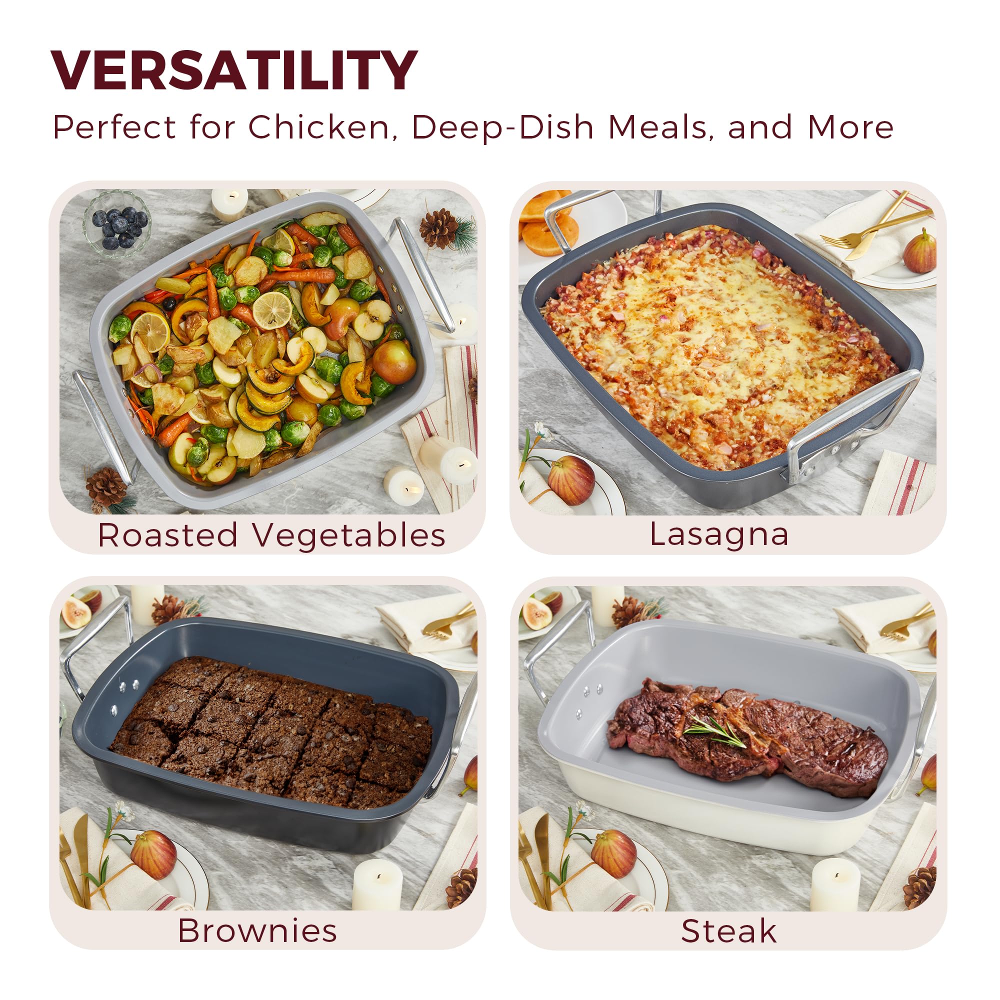 Ceramic Nonstick Roasting Pan with Rack, 18.7 × 13.6