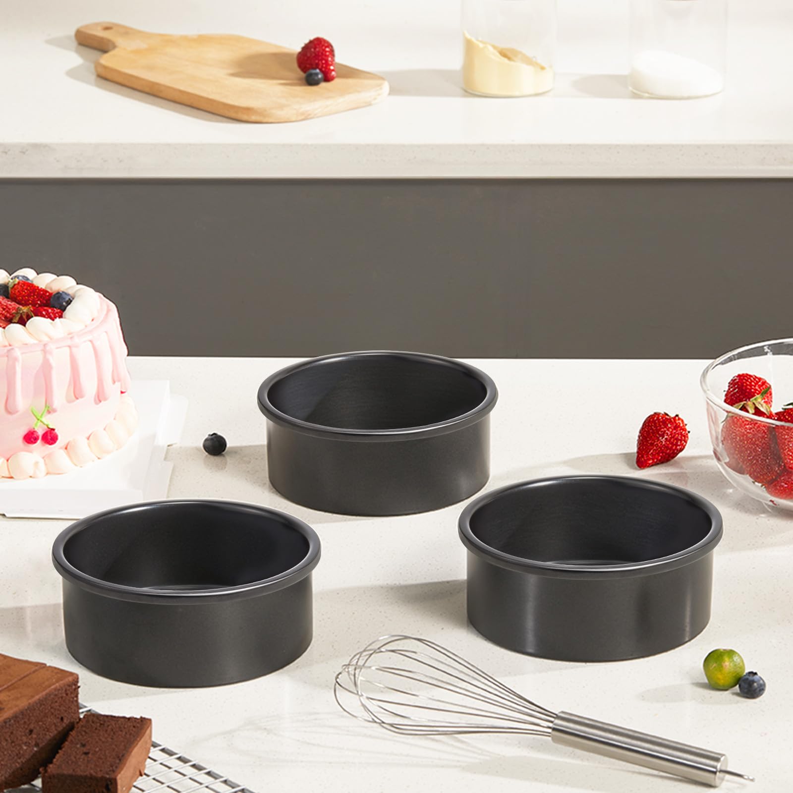Nonstick Round Cake Pan, 6-Inch (3-Pack) with Parchment Sling (30-Pack)