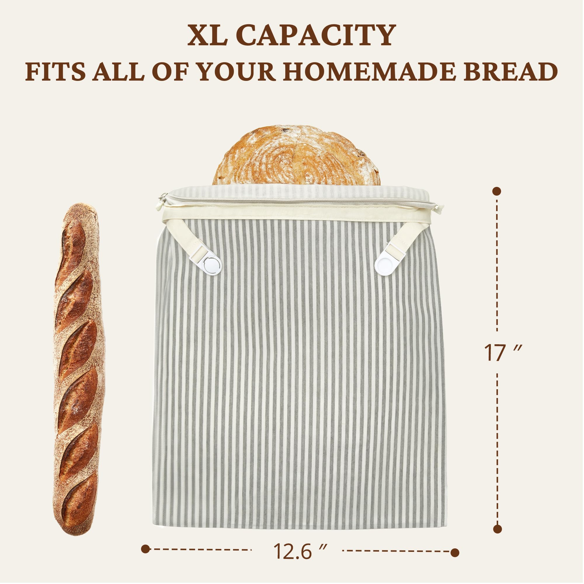 Organic Linen & Beeswax Bread Bag with Zipper (2-Pack)