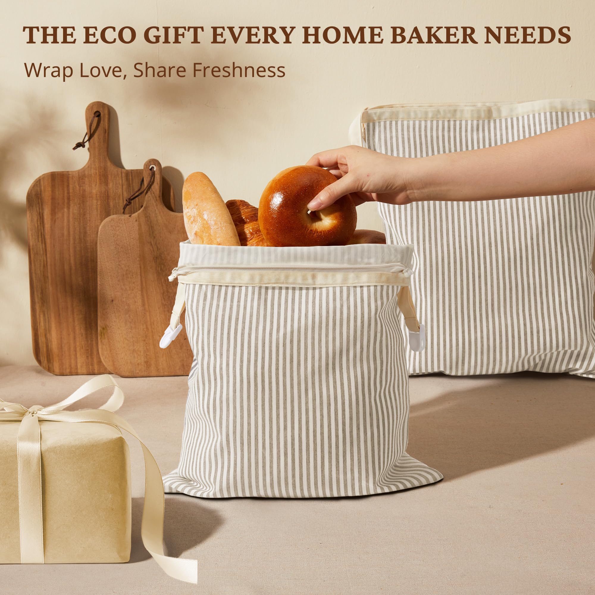 Organic Linen & Beeswax Bread Bag with Zipper (2-Pack)