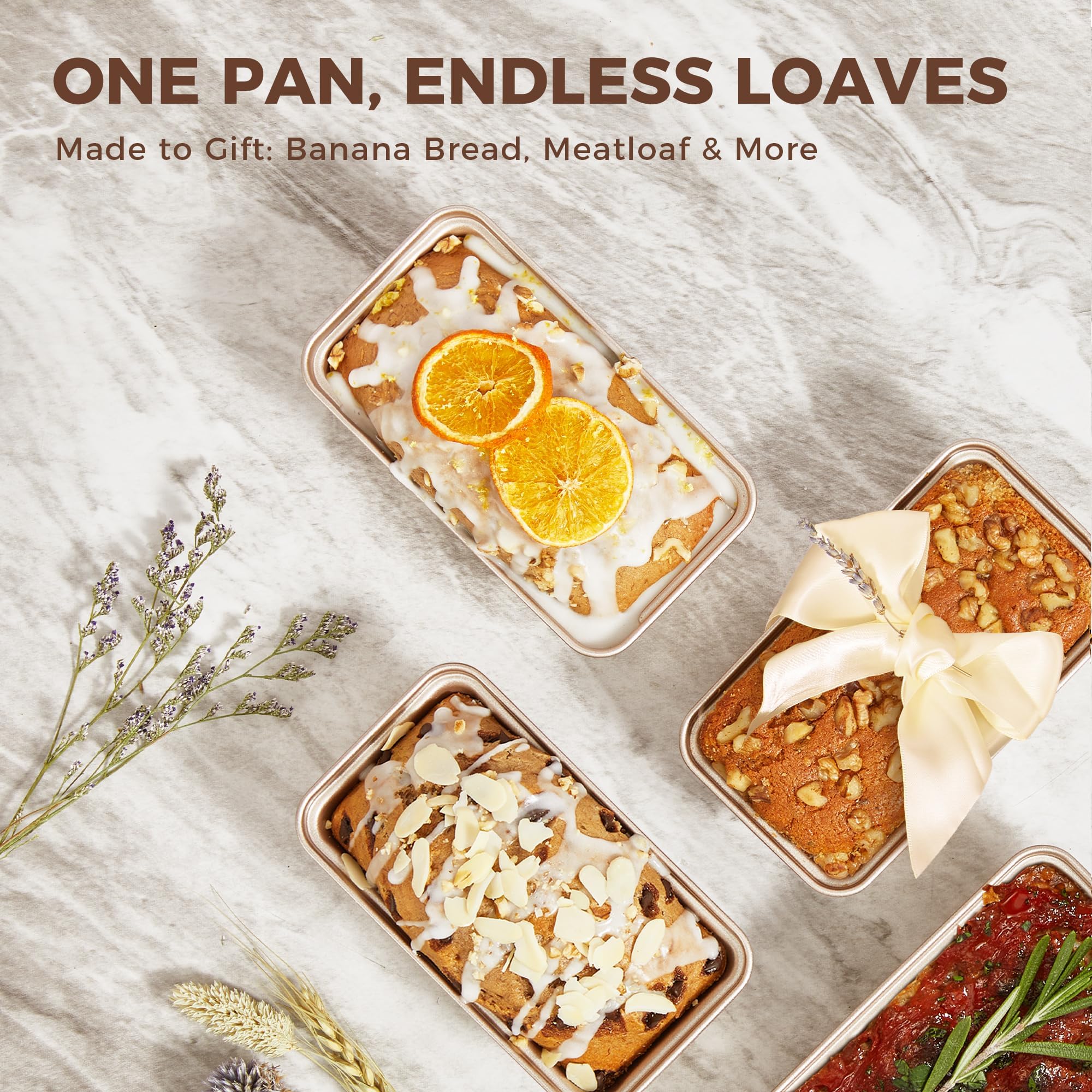 Diamond Texture Nonstick Mini Loaf Pan, 6×3.3×2 (3-Pack)