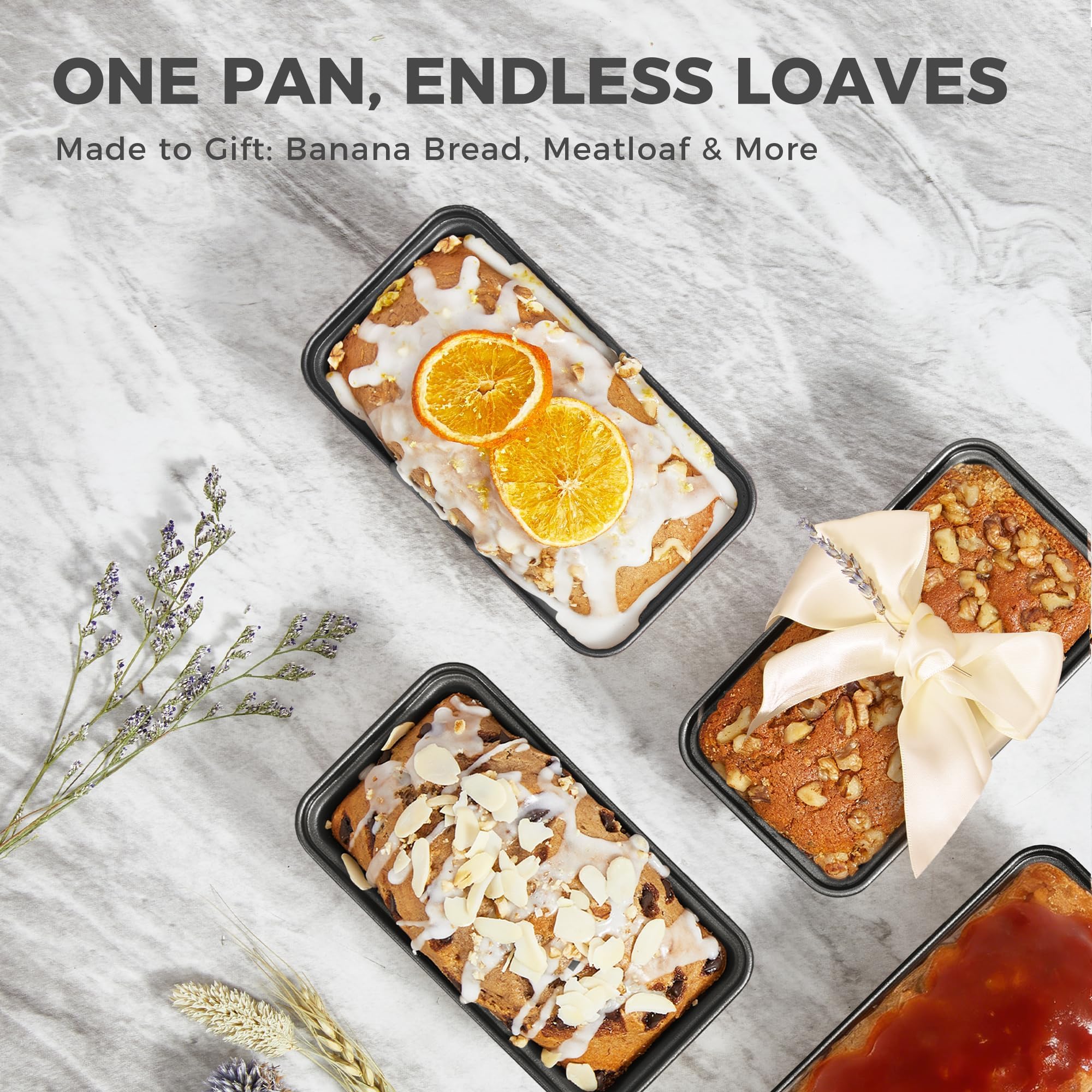 Diamond Texture Nonstick Mini Loaf Pan, 6×3.3×2 (3-Pack)