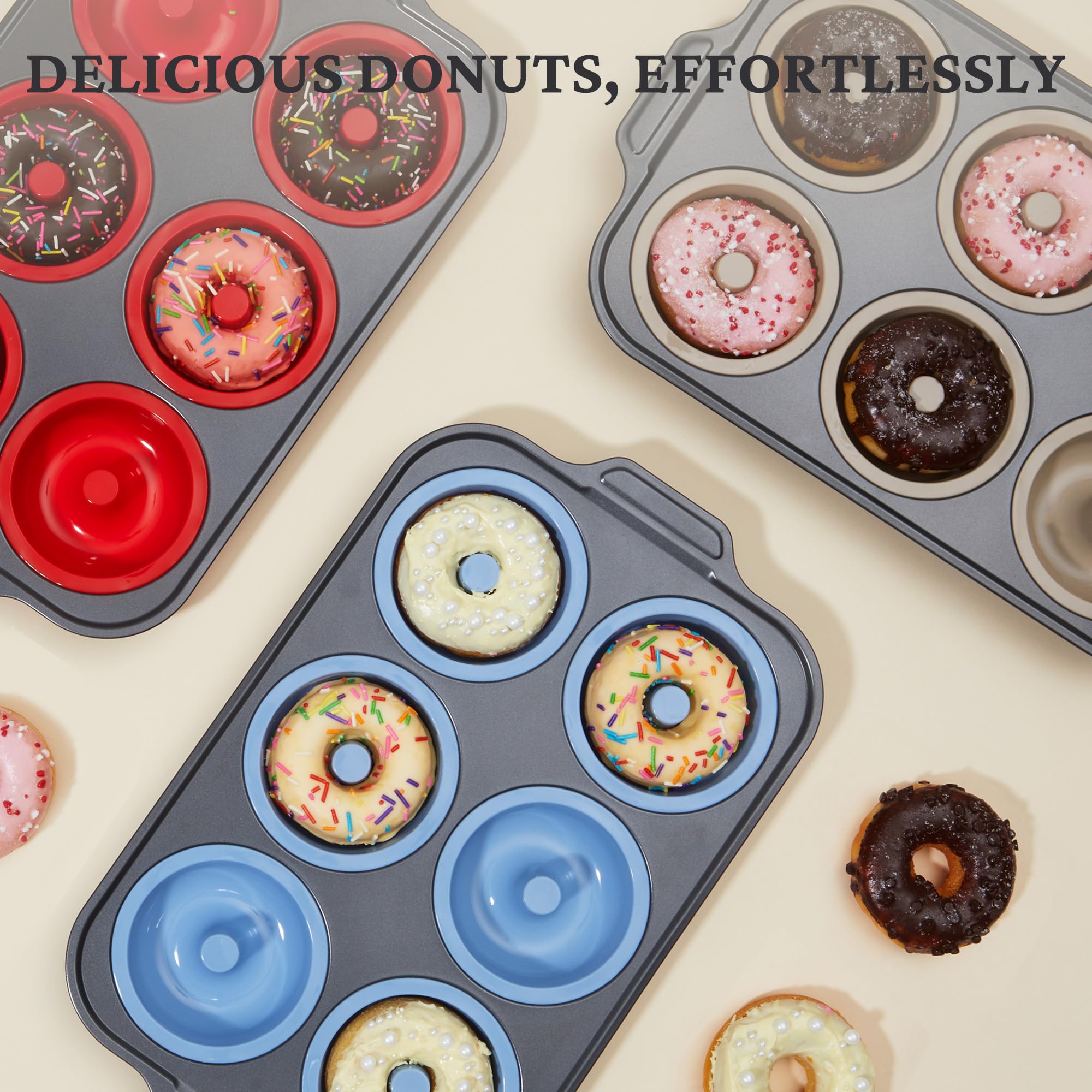 Silicone Donut Pan with Carbon Steel Frame, 6-Donut (2-Pack)
