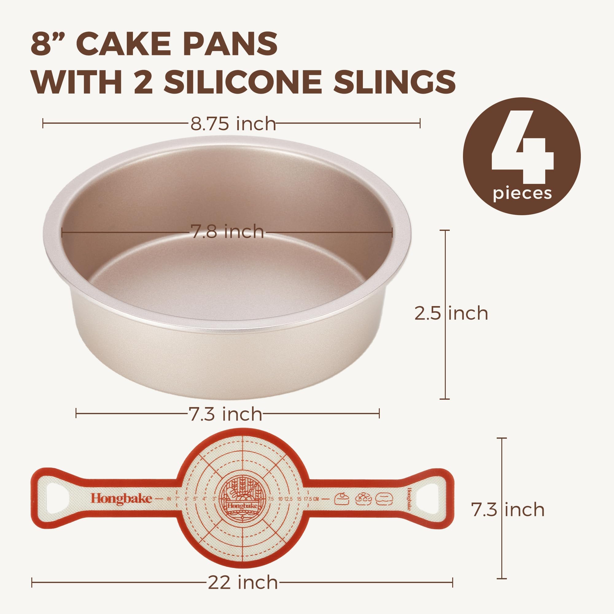 8-Inch Deep Round Cake Pans (2-Pack) with Silicone Slings (2-Pack)