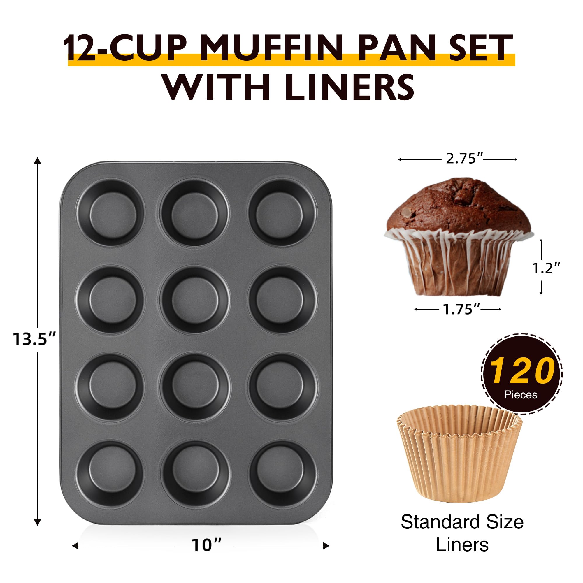 Muffin Pan with 120 Cupcake Liners, 12-Cup (2-Pack)