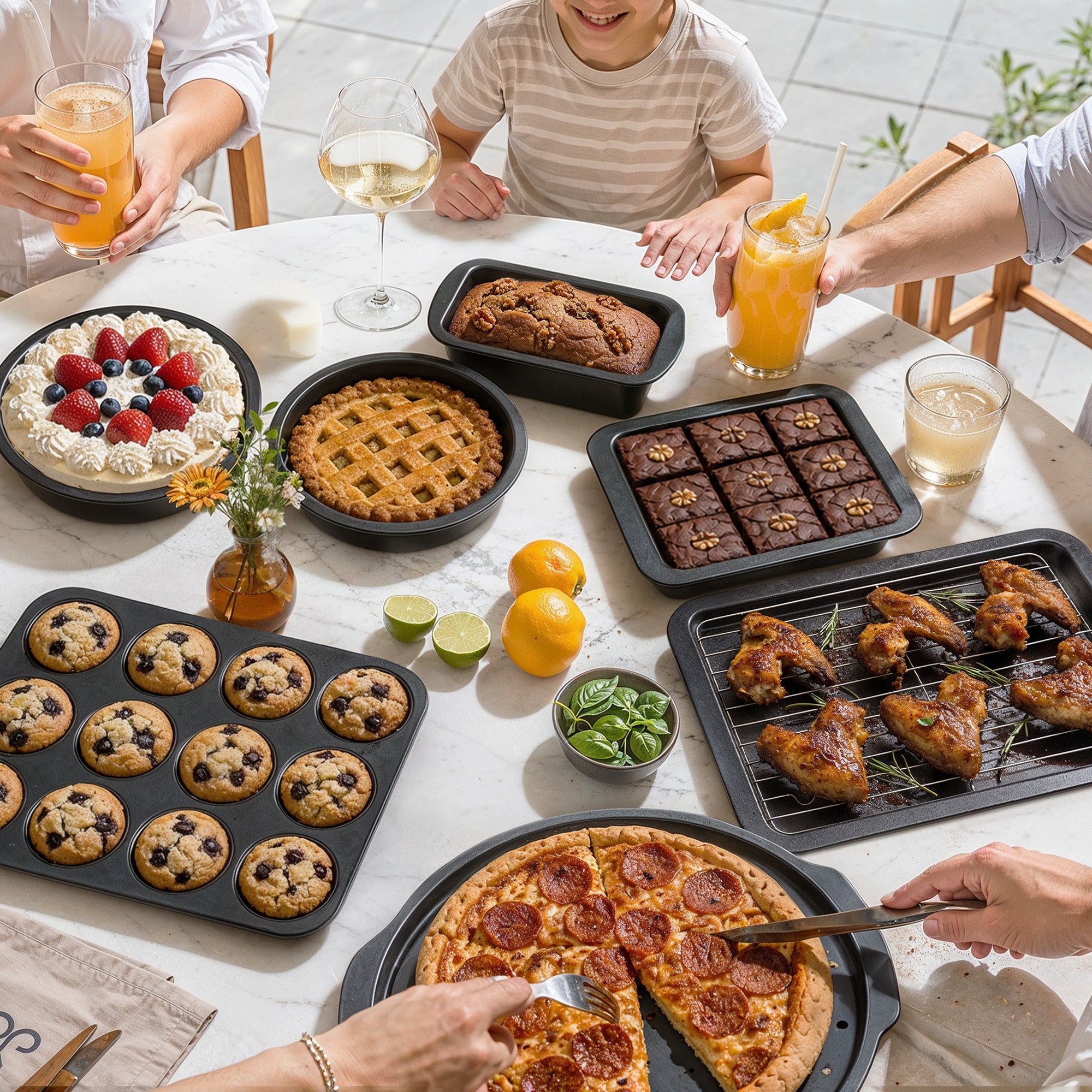 Baking Pans Set with Kitchen Oven Mitts (12-Piece)