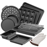 Baking Pans Set with Kitchen Oven Mitts (12-Piece)