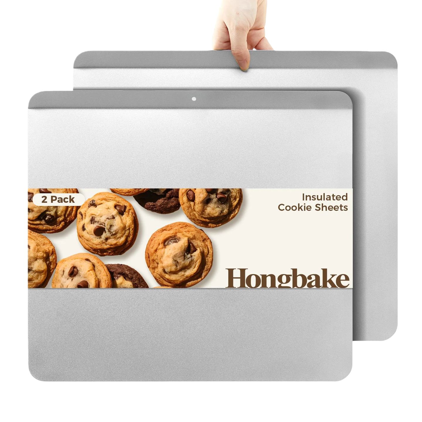 Insulated nonstick cookie sheet set with flat edge design for even baking and commercial oven use